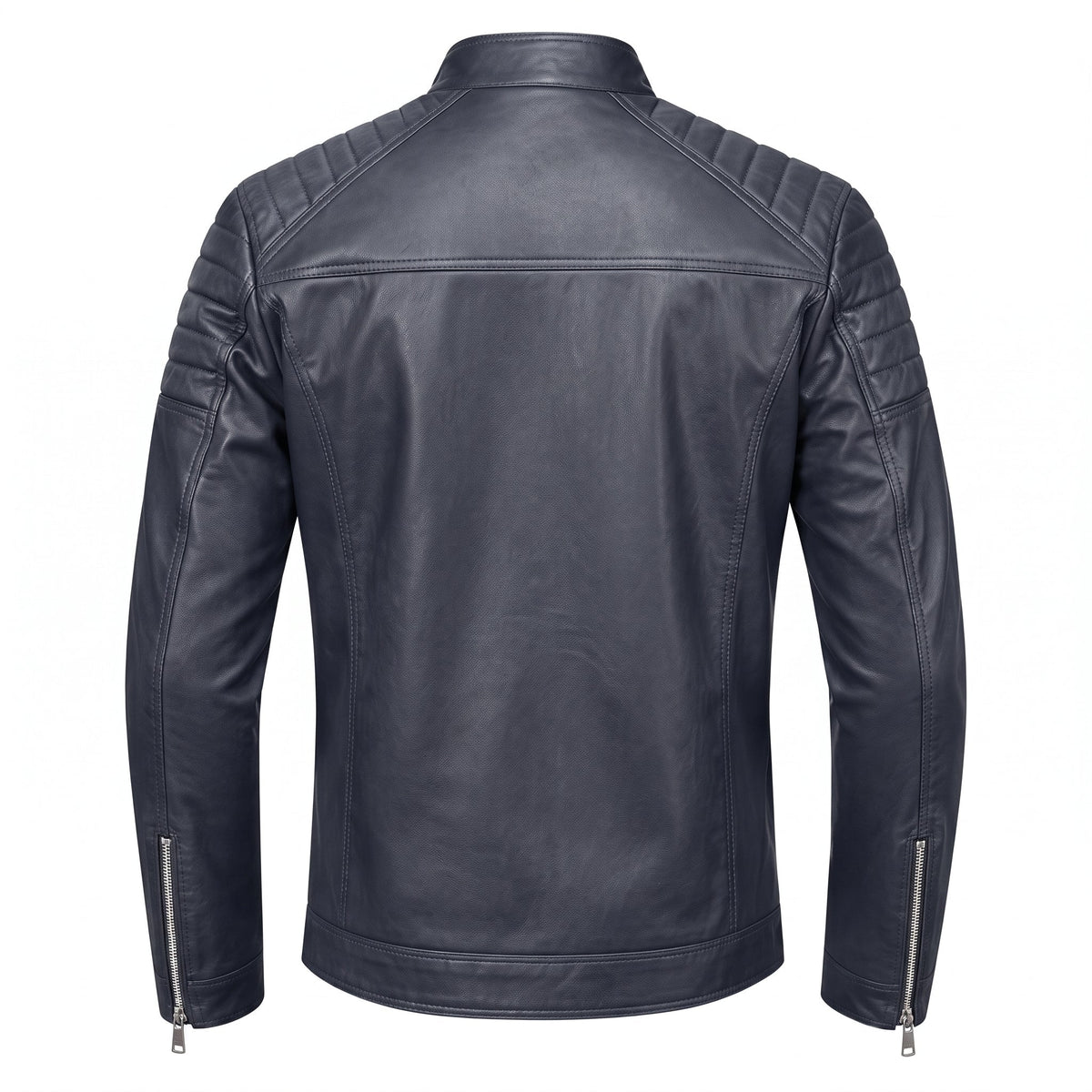 James - Men's Slim Fit Leather Biker Jacket with Snap Collar