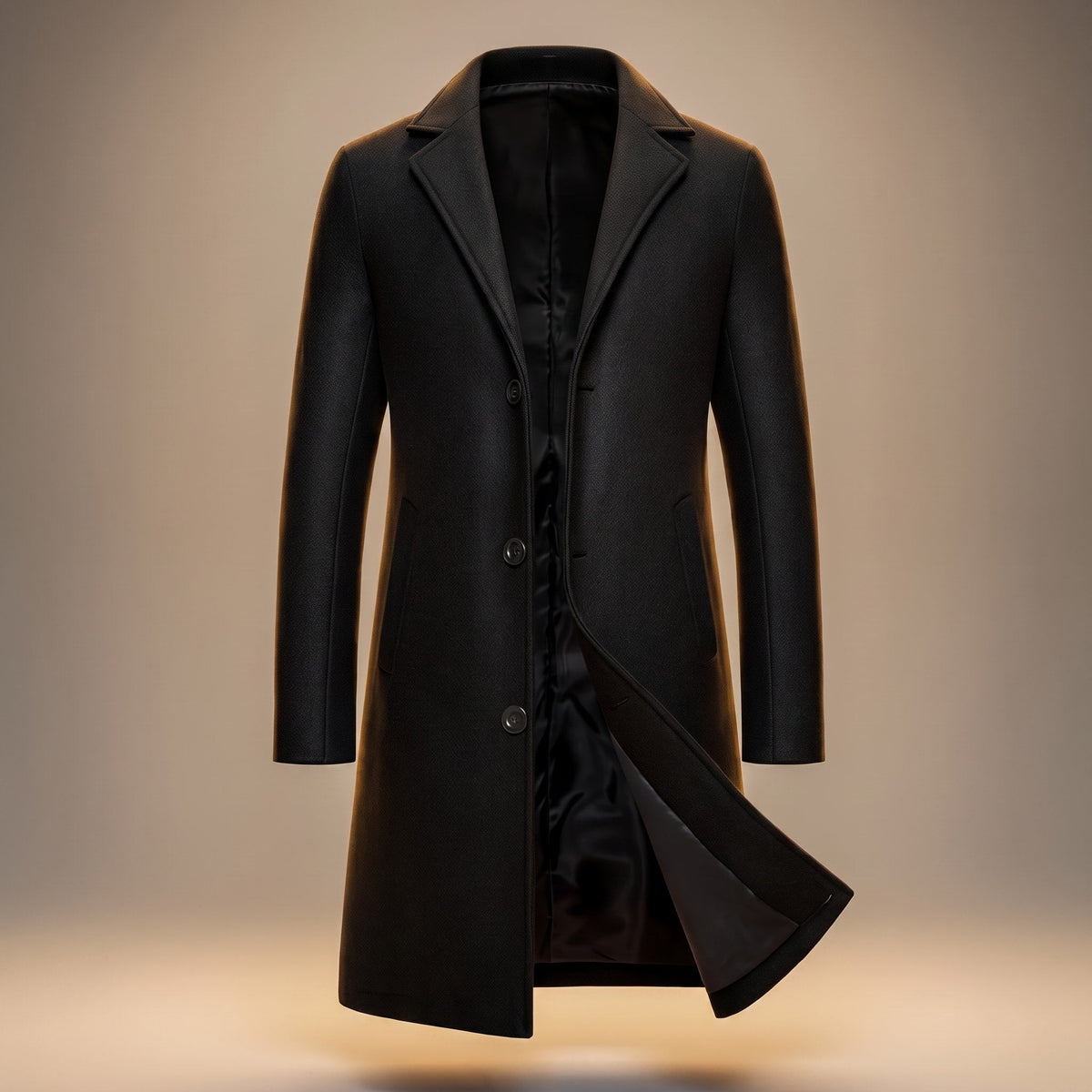 James - Men's Tailored Notch Lapel Longline Overcoat