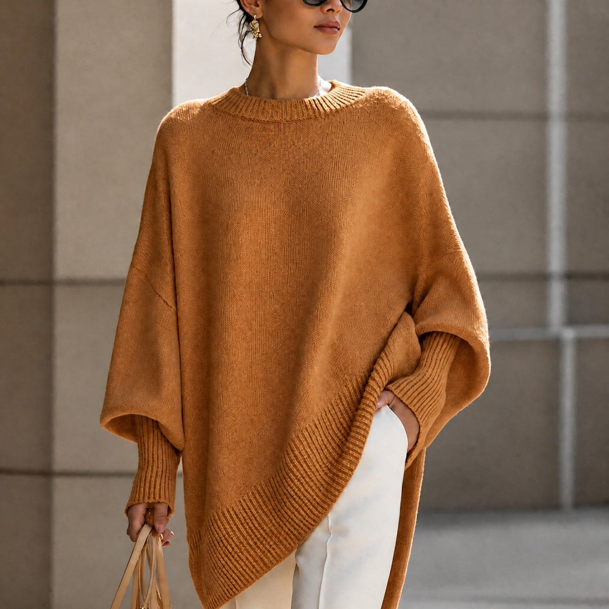 Jennifer - Women's Oversized Asymmetrical Hem Crewneck Sweater