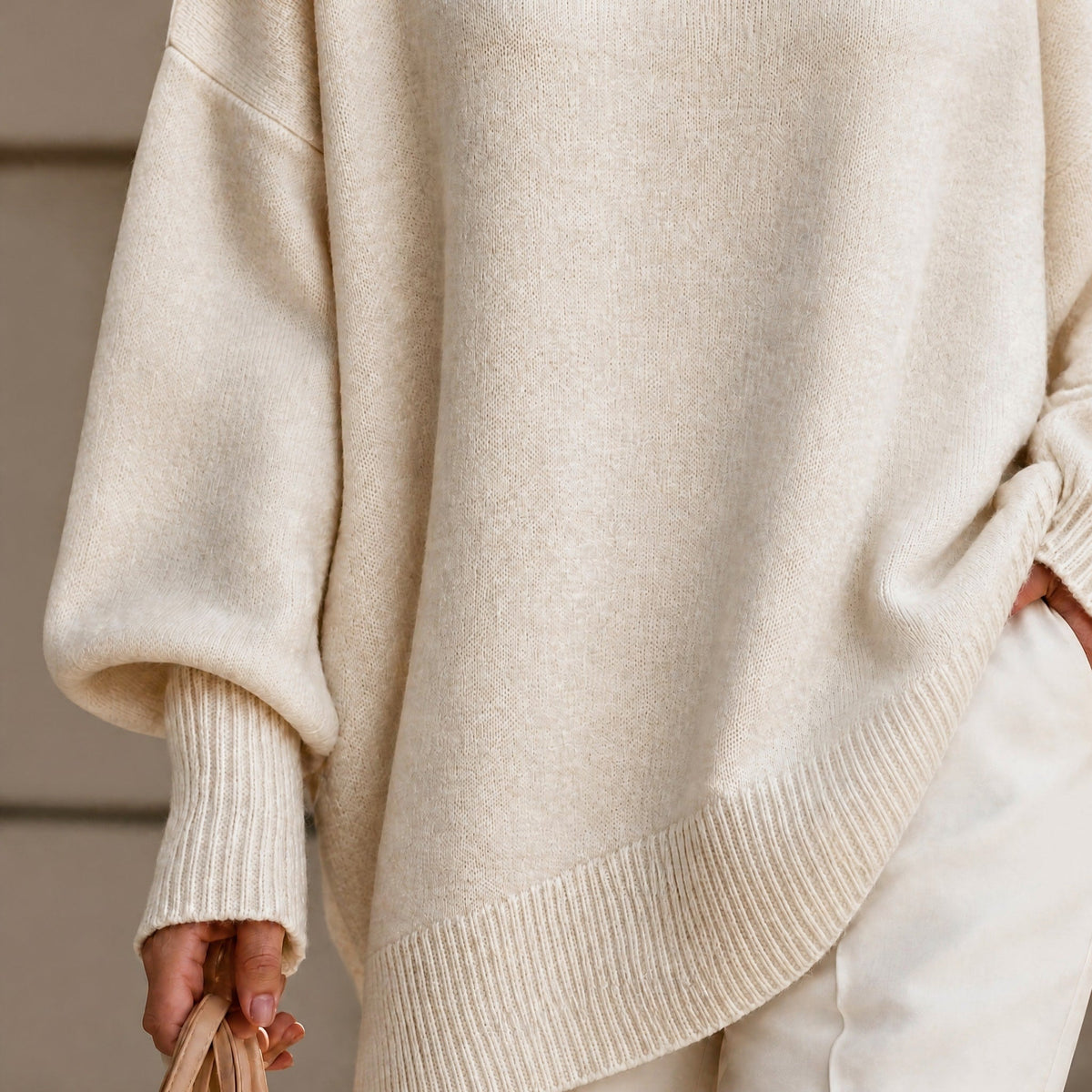 Jennifer - Women's Oversized Asymmetrical Hem Crewneck Sweater