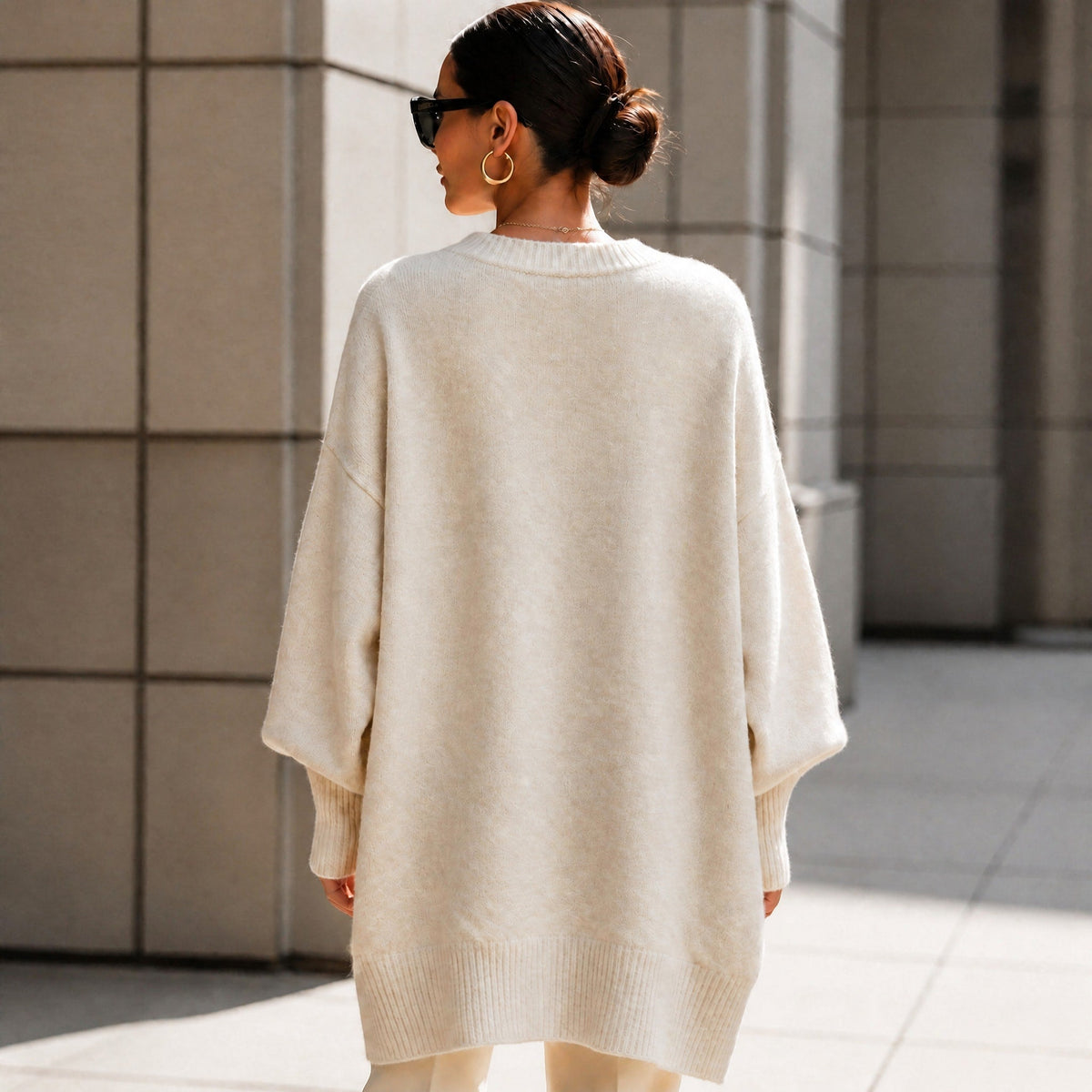 Jennifer - Women's Oversized Asymmetrical Hem Crewneck Sweater