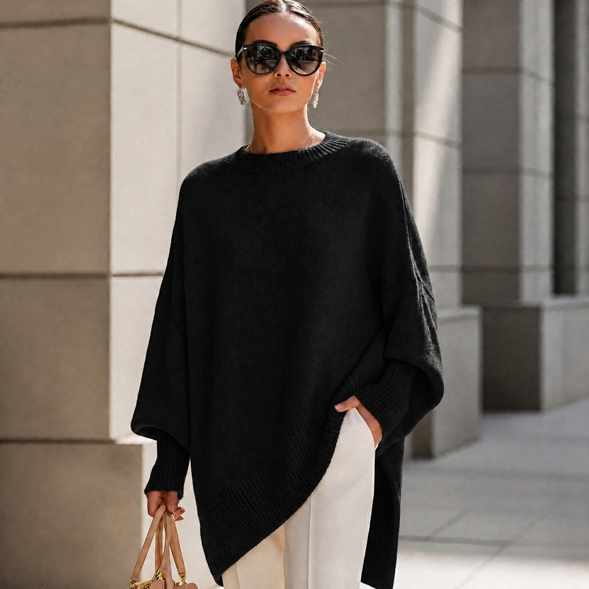 Jennifer - Women's Oversized Asymmetrical Hem Crewneck Sweater