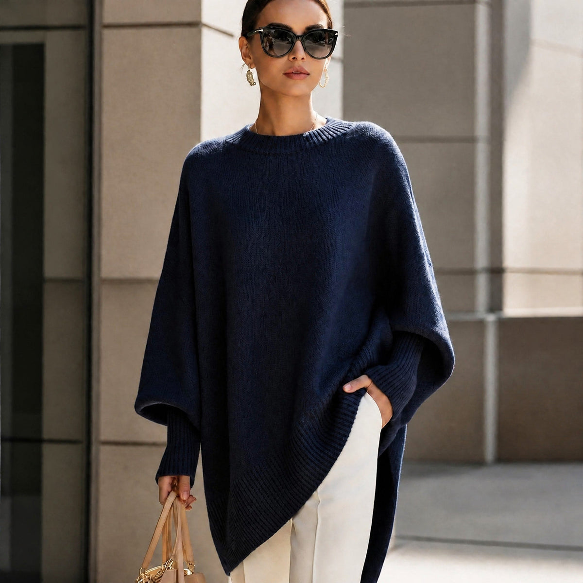 Jennifer - Women's Oversized Asymmetrical Hem Crewneck Sweater