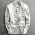 Julian - Men's Stand Collar Button-Down Shirt with Roll-Up Sleeves