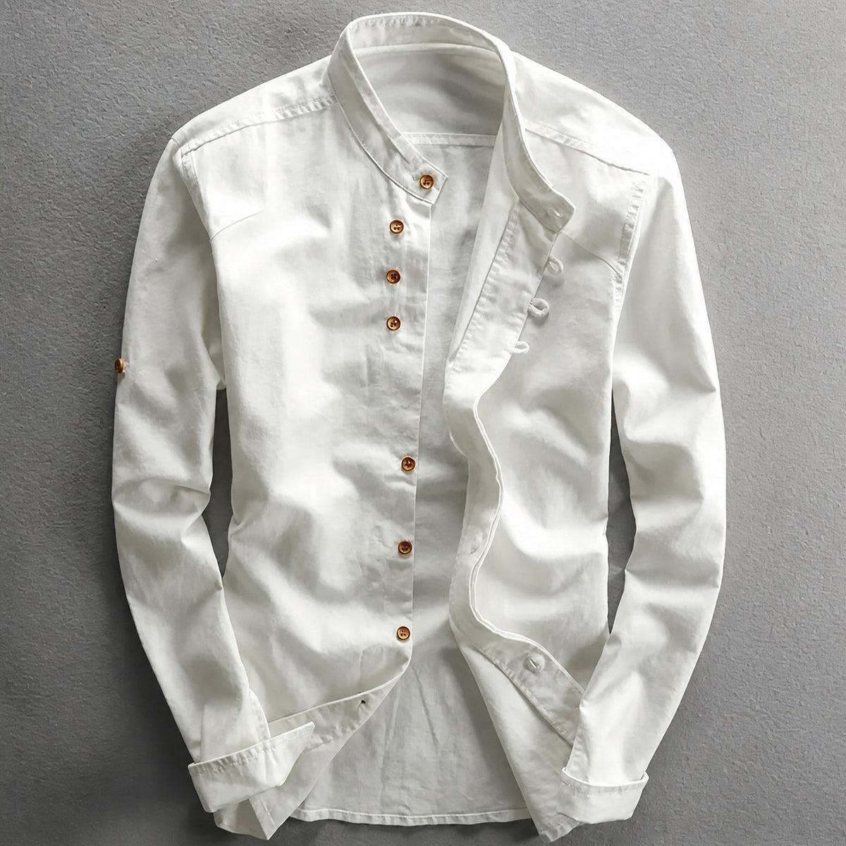 Julian - Men's Stand Collar Button-Down Shirt with Roll-Up Sleeves