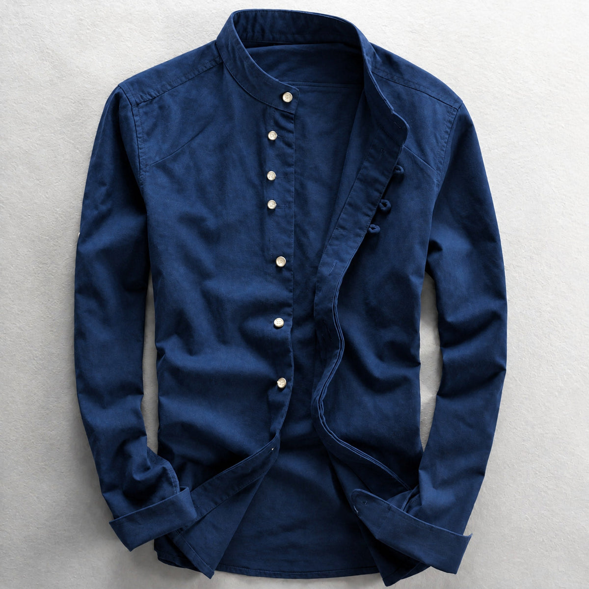 Julian - Men's Stand Collar Button-Down Shirt with Roll-Up Sleeves