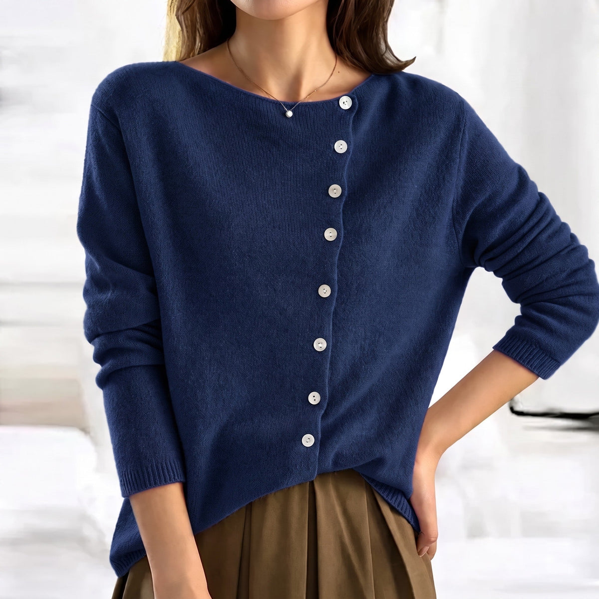 Lia - Women's Relaxed Asymmetric Button-Front Cardigan