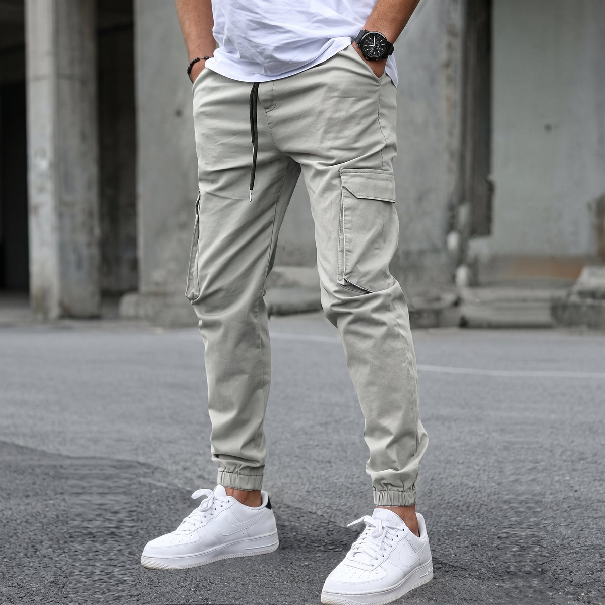 Lionel - Men's Slim Fit Cargo Joggers with Drawstring Waist