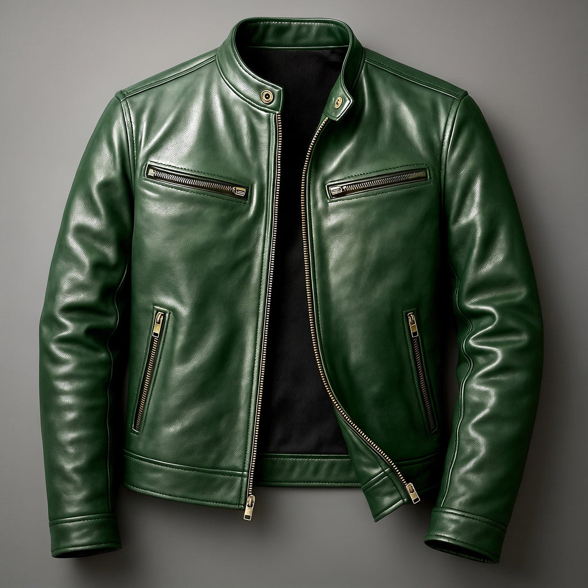 Marcus - Men's Classic Zip-Up Biker Jacket with Snap Collar