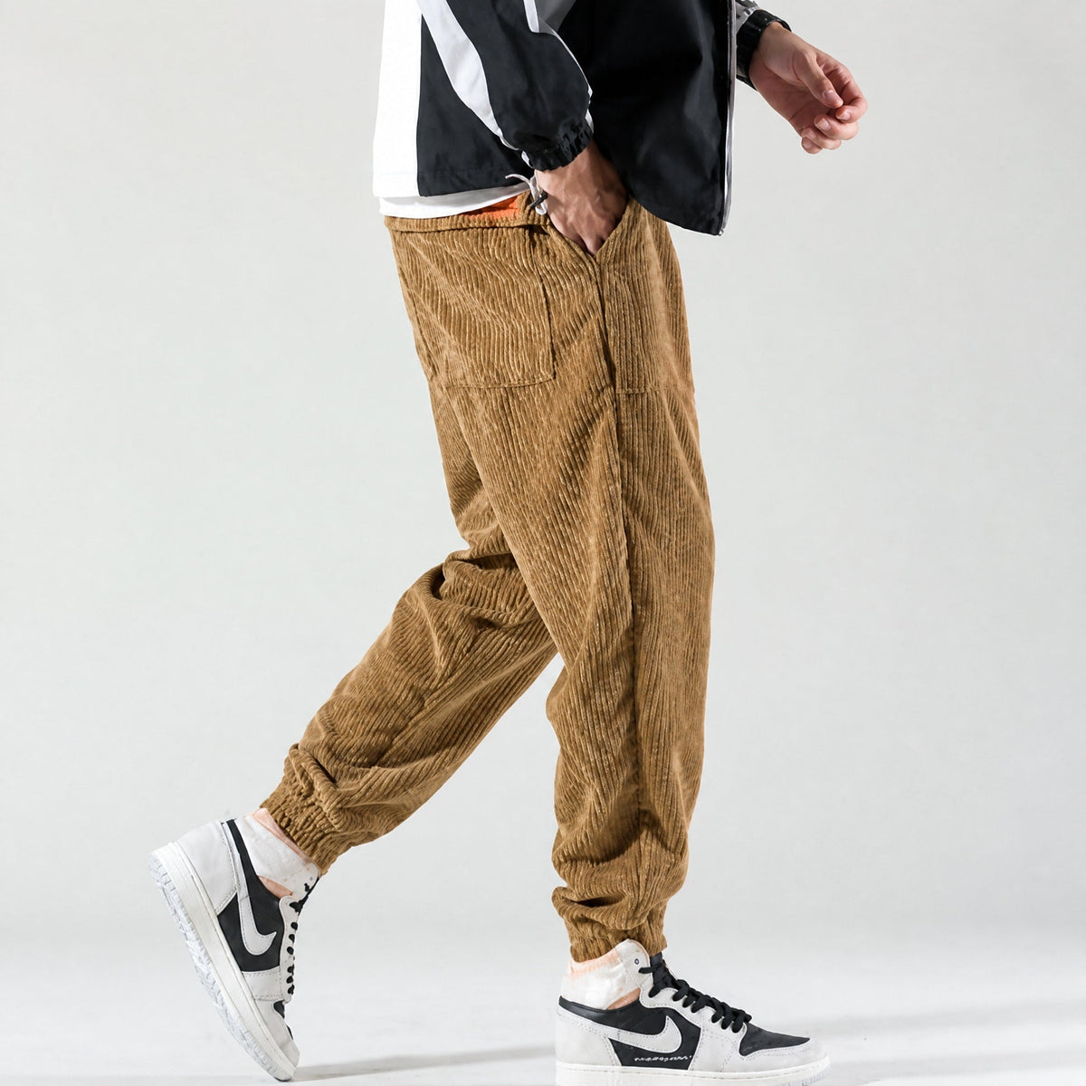 Marcus - Men's Corduroy Cargo Joggers with Drawstring Waist