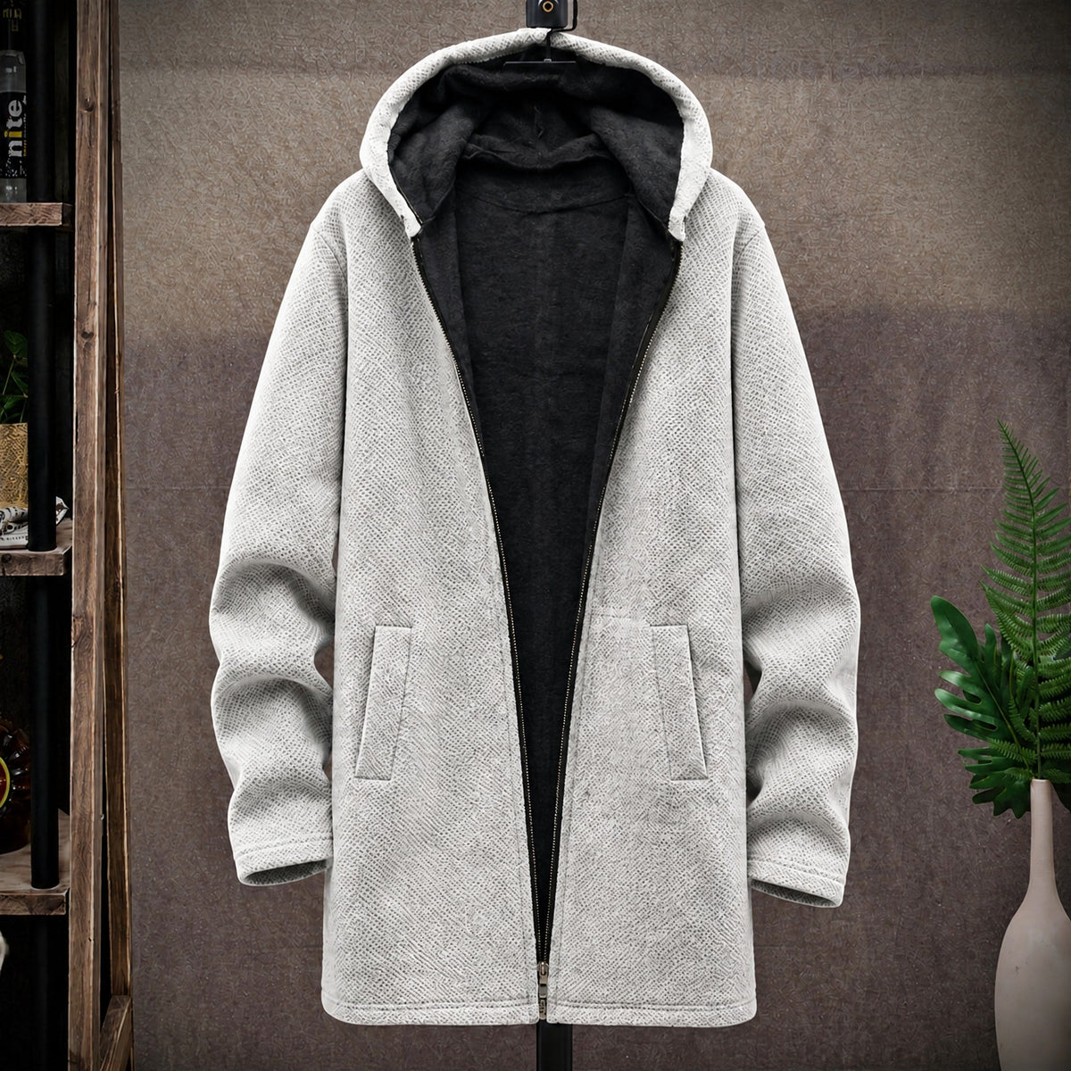 Marcus - Men's Hooded Longline Knit Coat with Zip Closure
