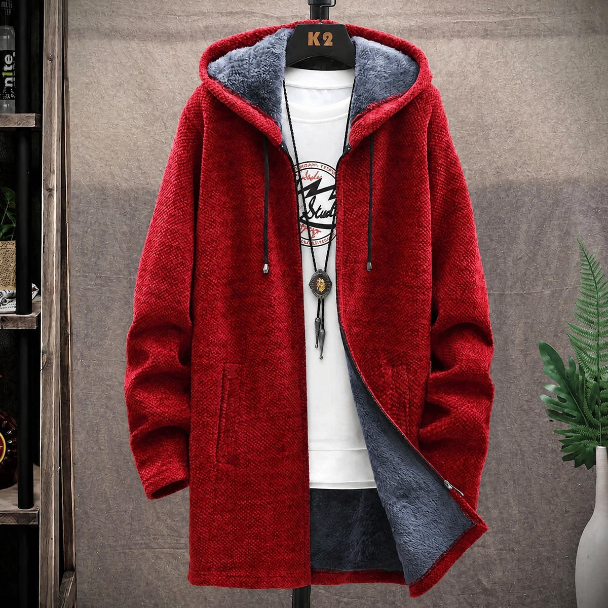 Marcus - Men's Hooded Longline Knit Coat with Zip Closure