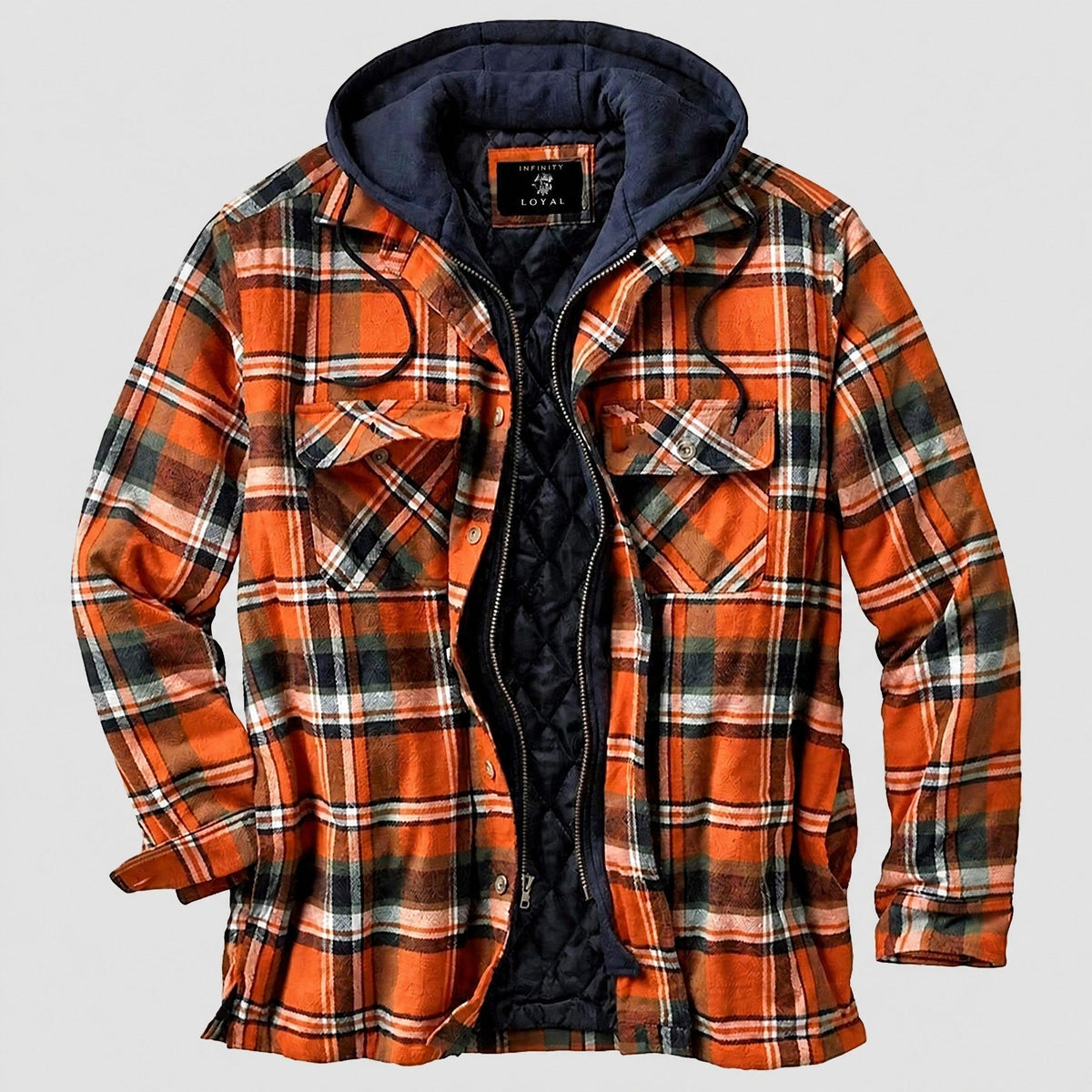 Marcus - Men's Hooded Quilted Check Jacket with Chest Pockets