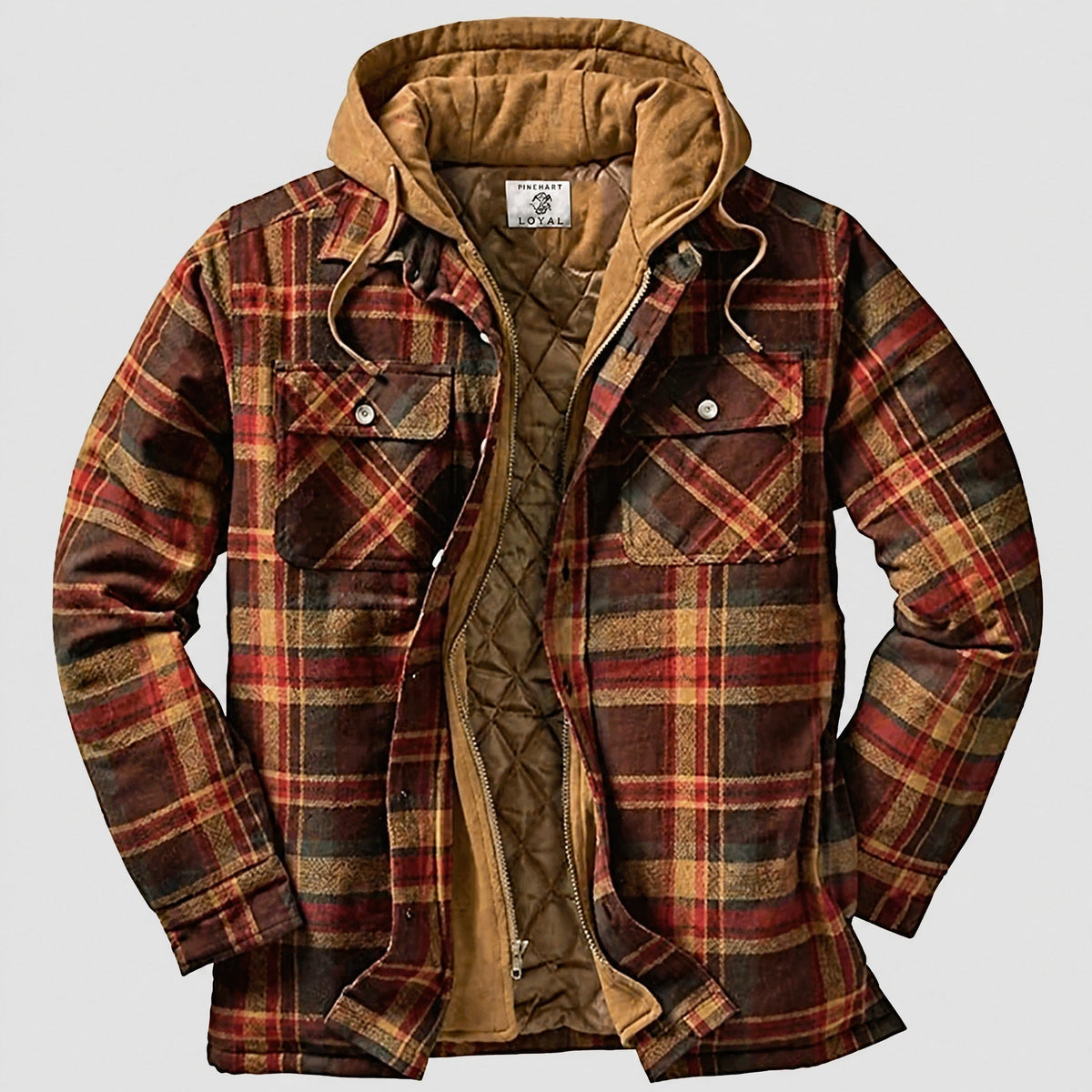 Marcus - Men's Hooded Quilted Check Jacket with Chest Pockets