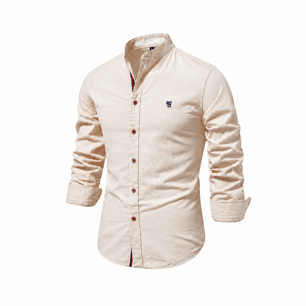 Marcus - Men's Mandarin Collar Button-Down Shirt with Contrast Trim