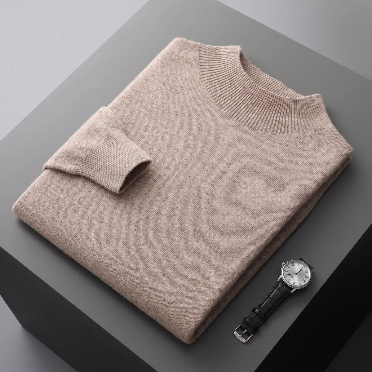 Marcus - Men's Mock Neck Wool Sweater with Ribbed Cuffs