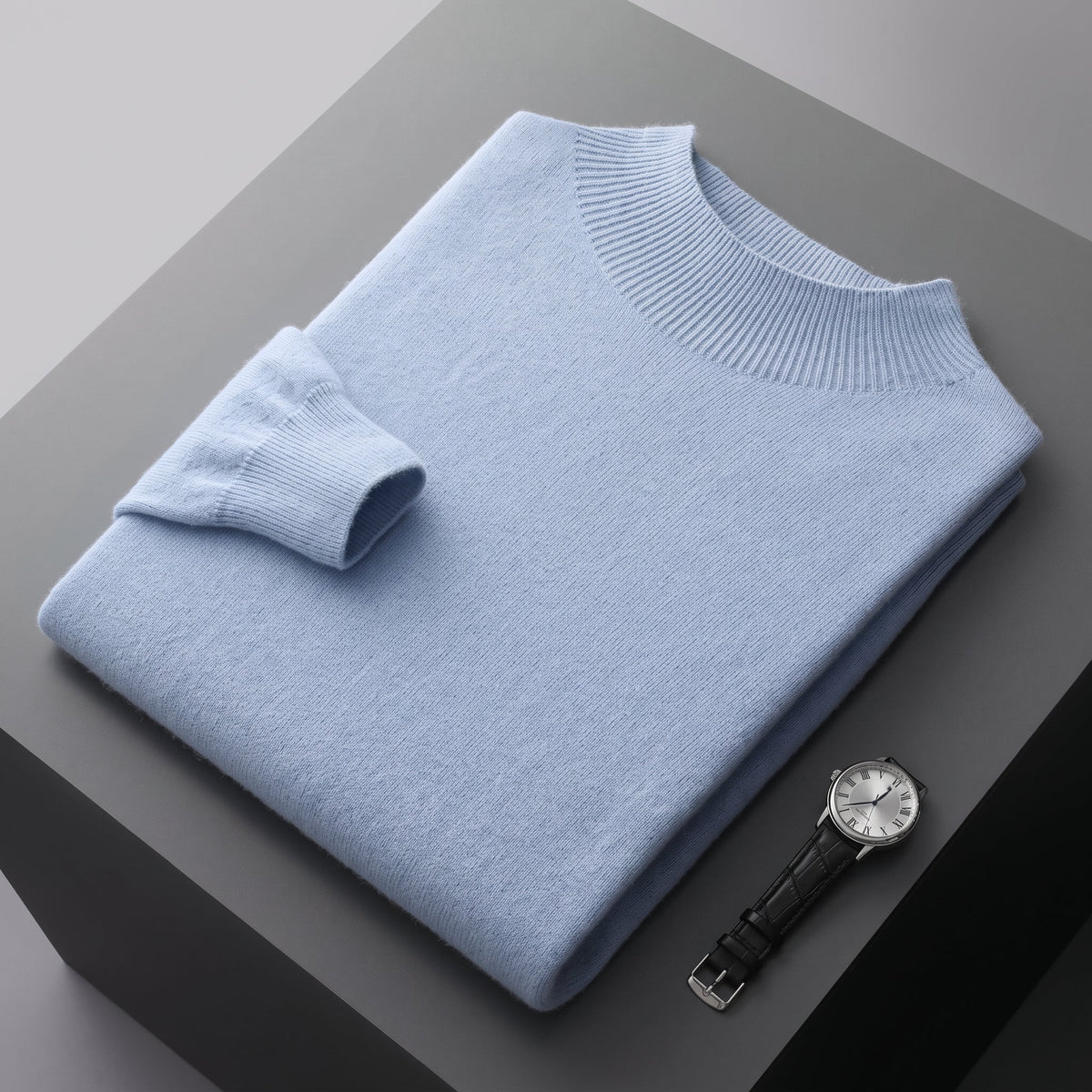 Marcus - Men's Mock Neck Wool Sweater with Ribbed Cuffs