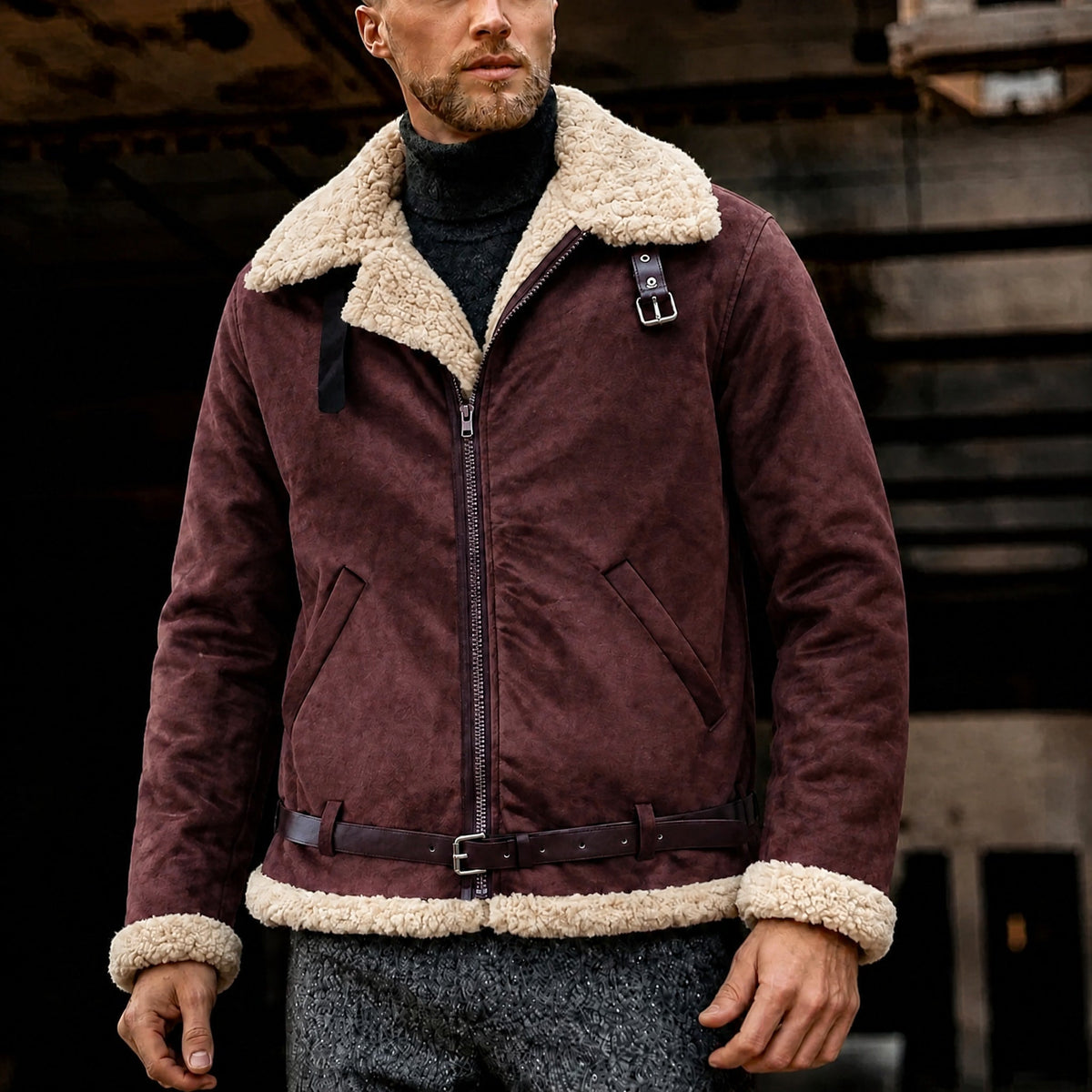 Marcus - Men's Oversized Aviator Jacket with Belted Waist
