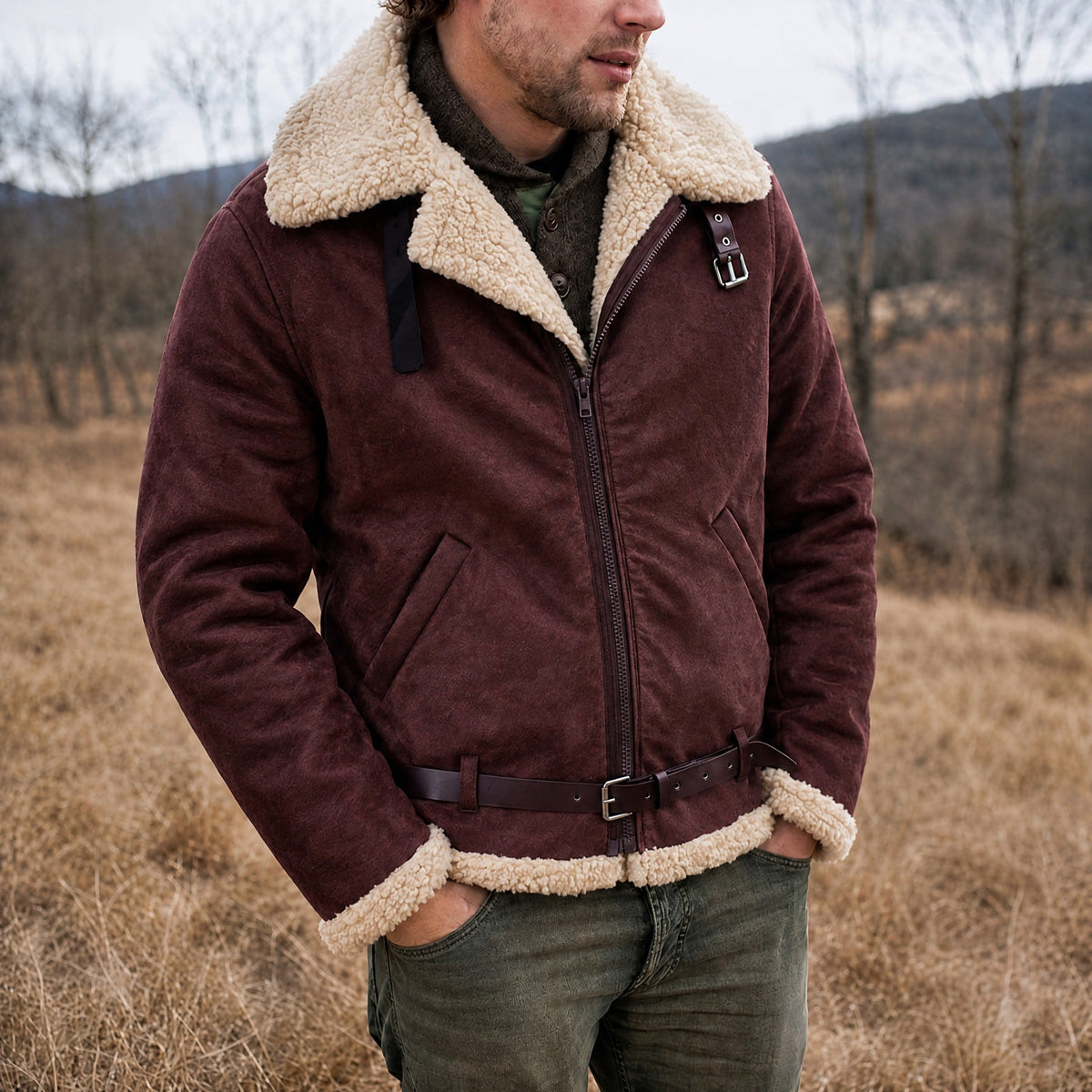 Marcus - Men's Oversized Aviator Jacket with Belted Waist