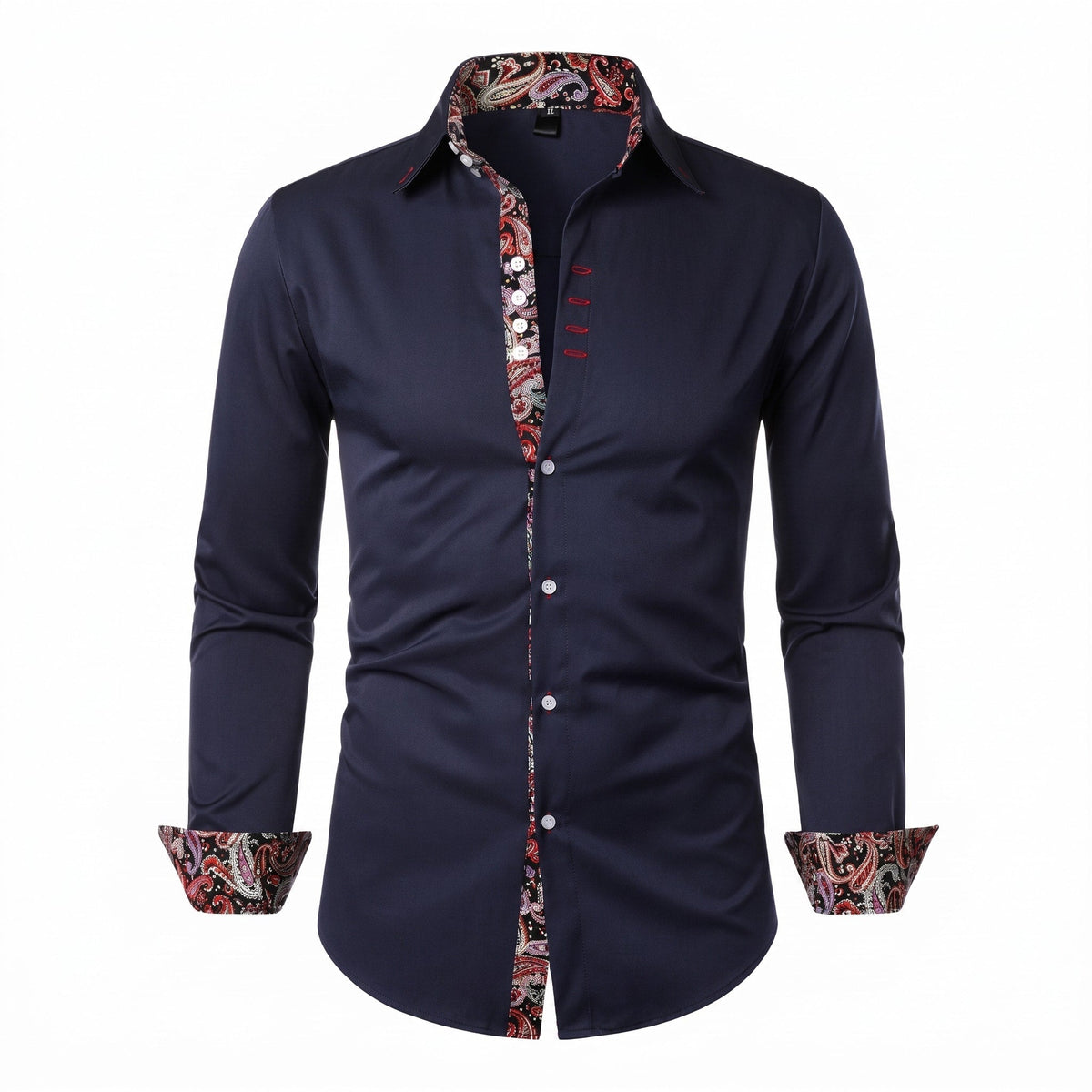 Marcus - Men's Slim Fit Button-Down Shirt with Paisley Trim
