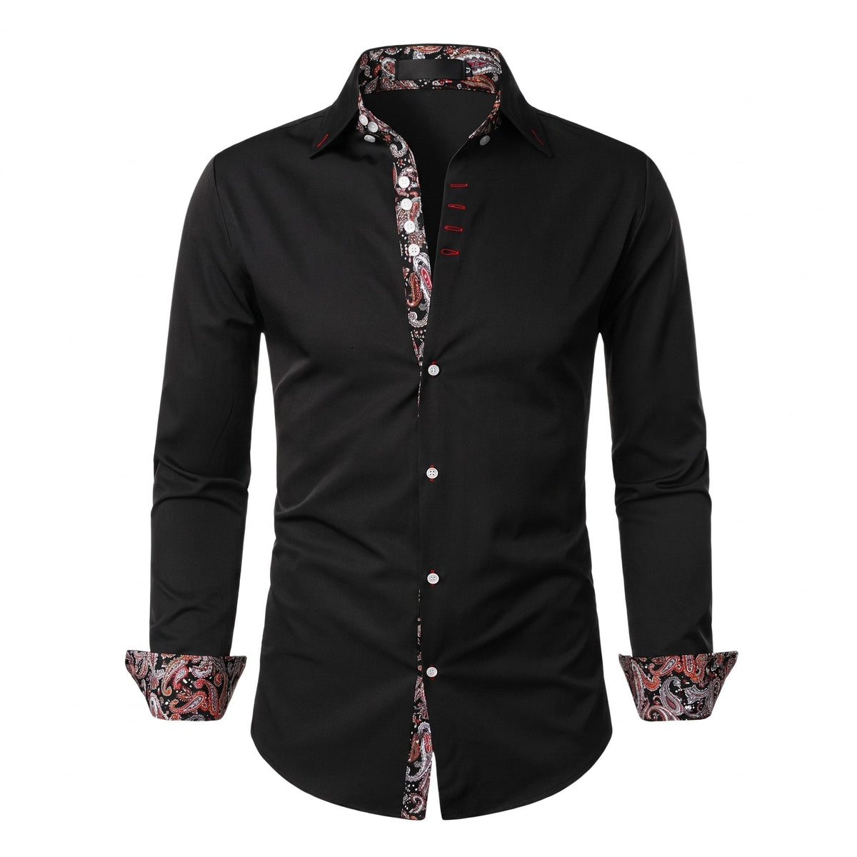 Marcus - Men's Slim Fit Button-Down Shirt with Paisley Trim