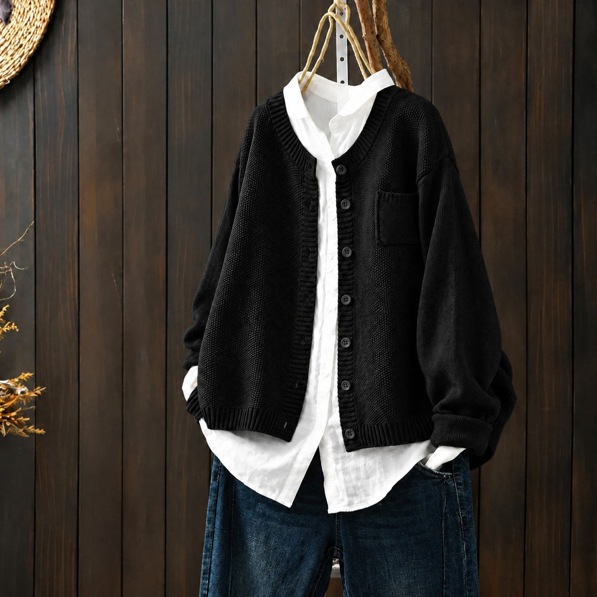 Morgan - Women's Oversized Round Neck Knit Cardigan