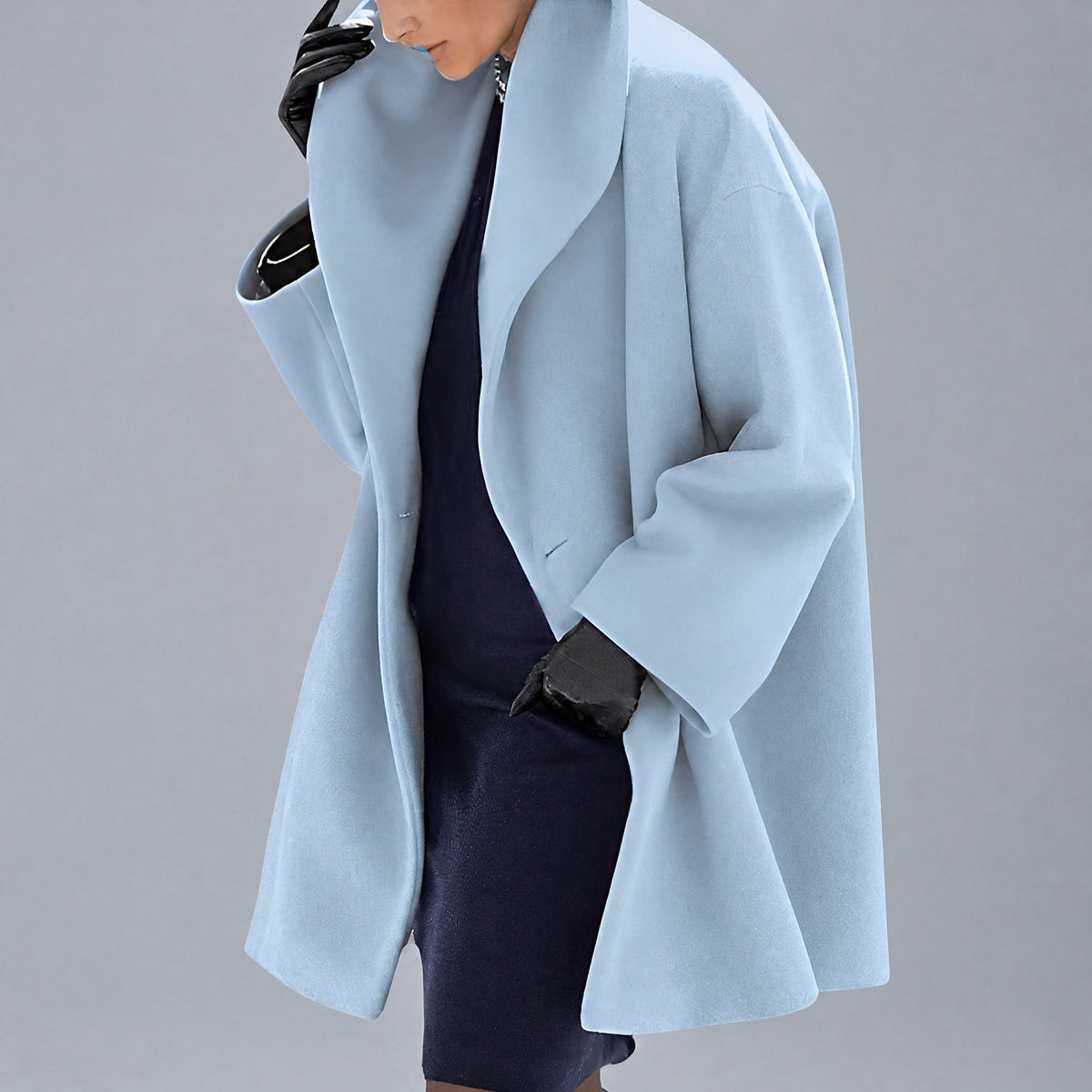 Natalia - Women's Oversized Shawl Collar Longline Coat with Wide Sleeves