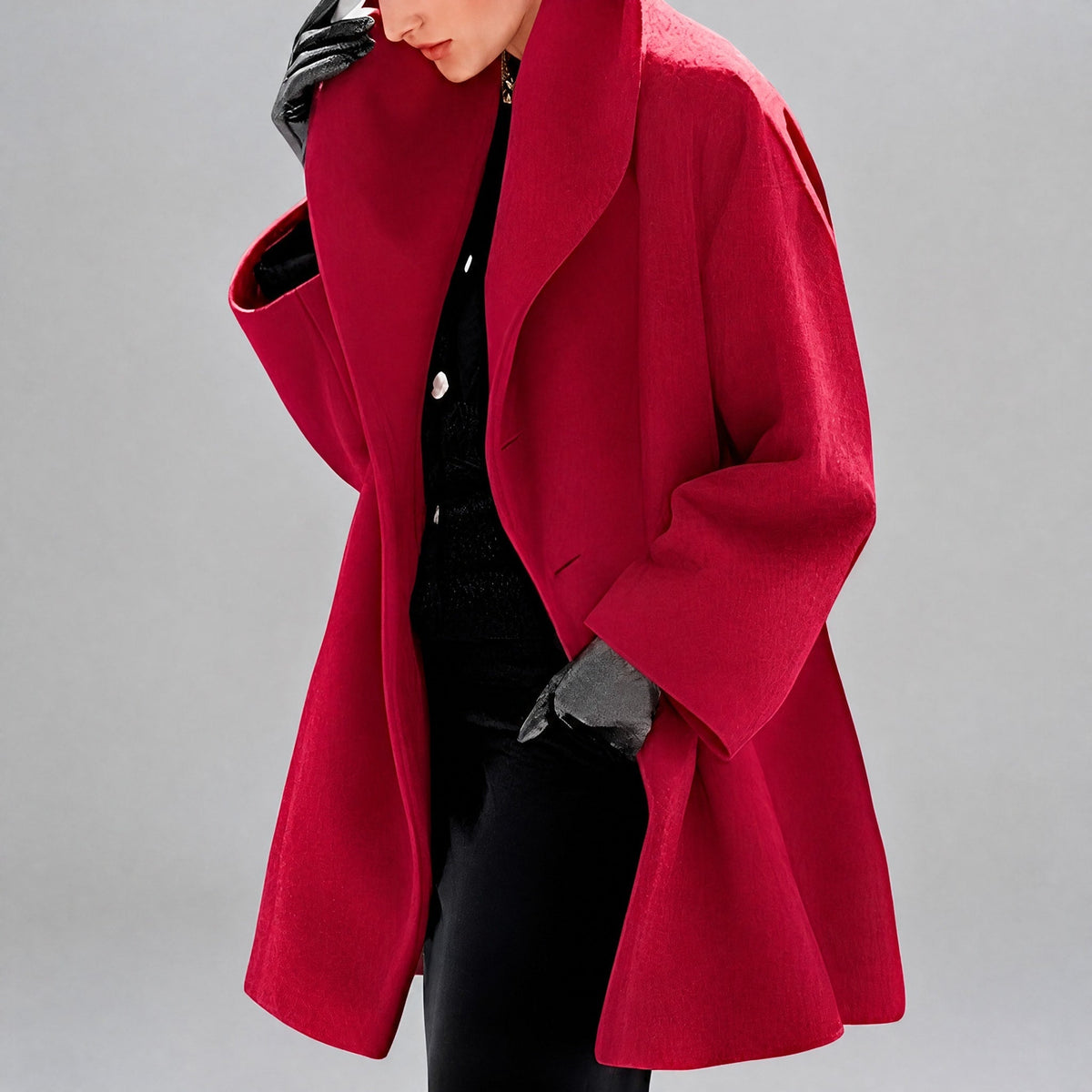 Natalia - Women's Oversized Shawl Collar Longline Coat with Wide Sleeves