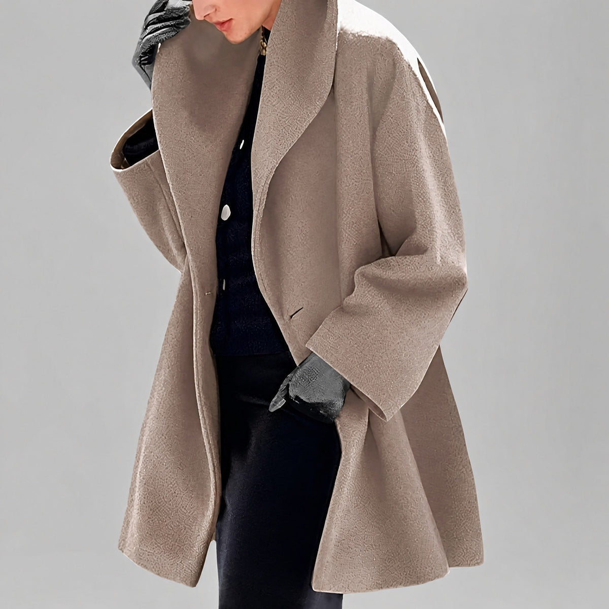 Natalia - Women's Oversized Shawl Collar Longline Coat with Wide Sleeves