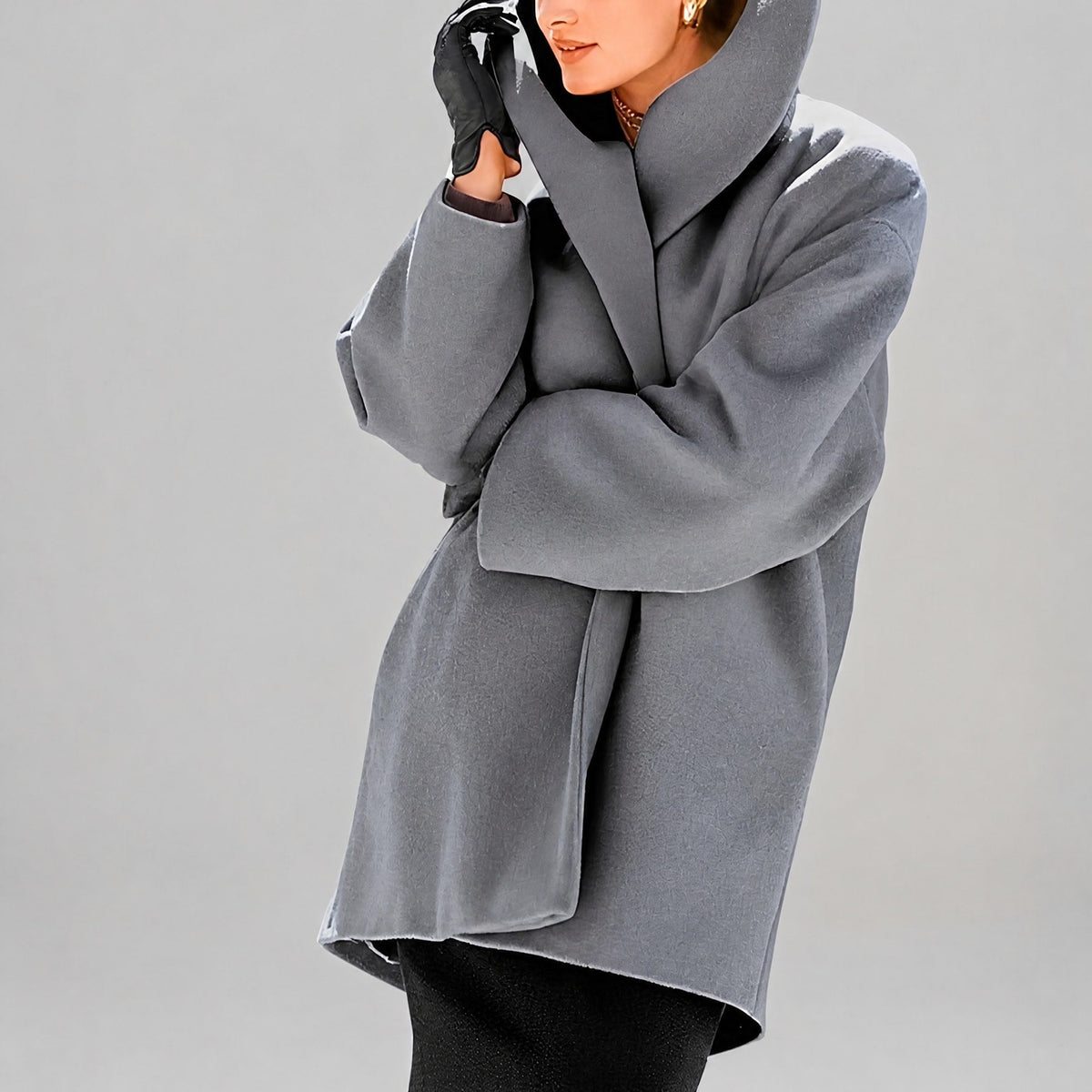 Natalia - Women's Oversized Shawl Collar Longline Coat with Wide Sleeves