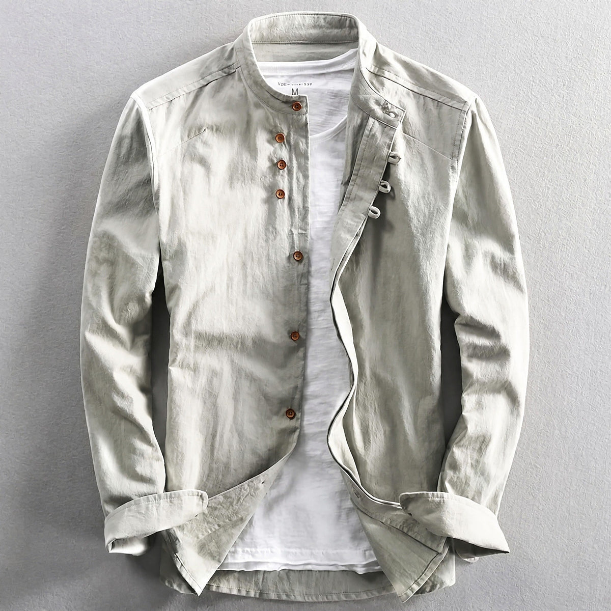 Julian - Men's Stand Collar Button-Down Shirt with Roll-Up Sleeves