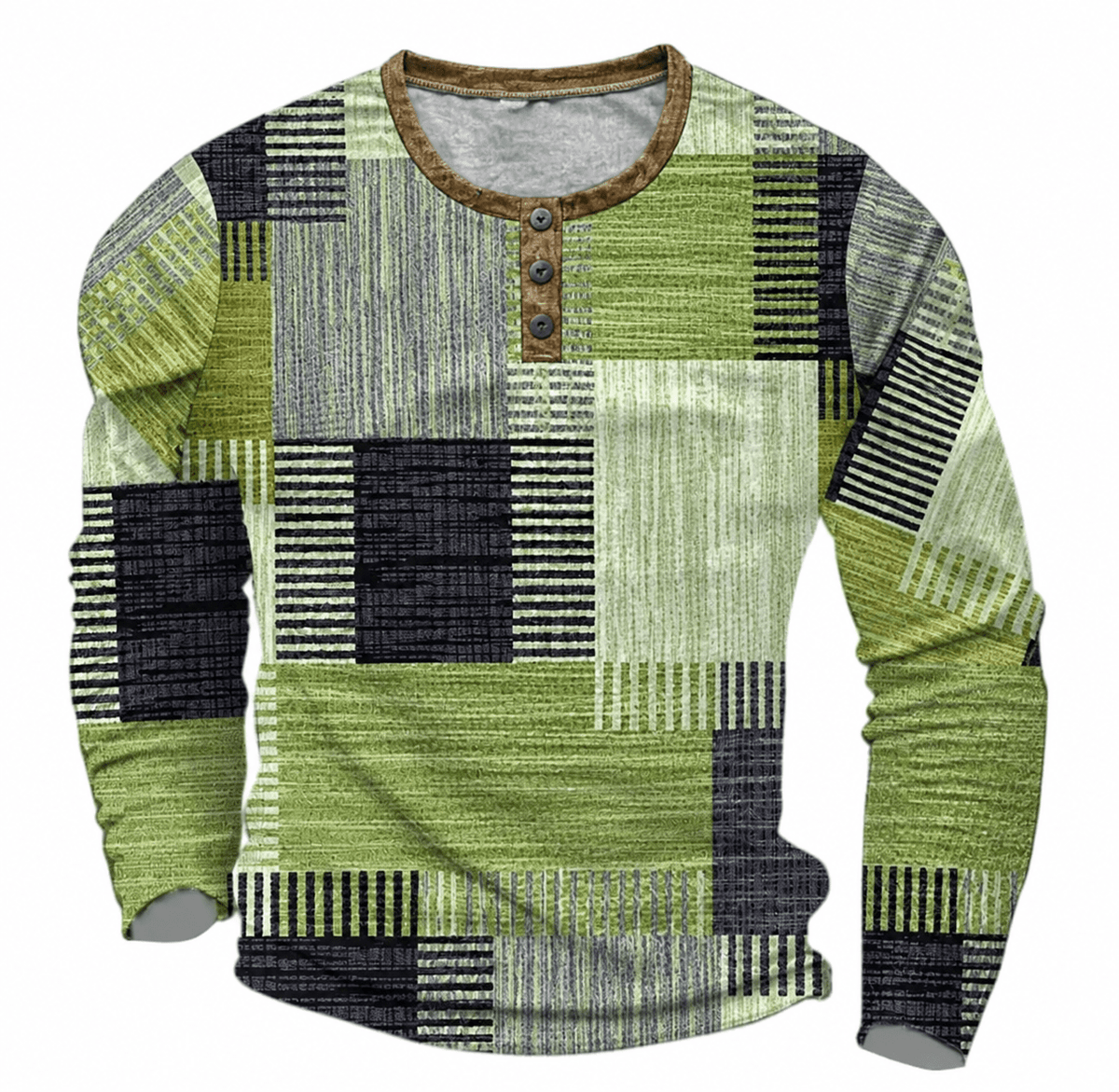 Marcus – Men’s Long Sleeve Patchwork Henley Shirt