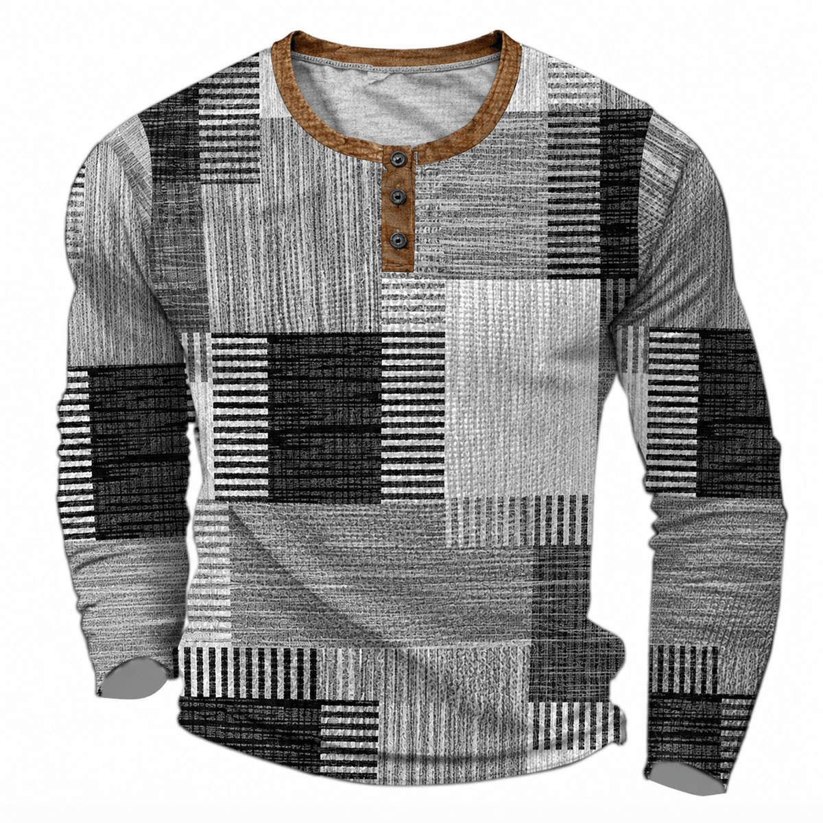 Marcus – Men’s Long Sleeve Patchwork Henley Shirt