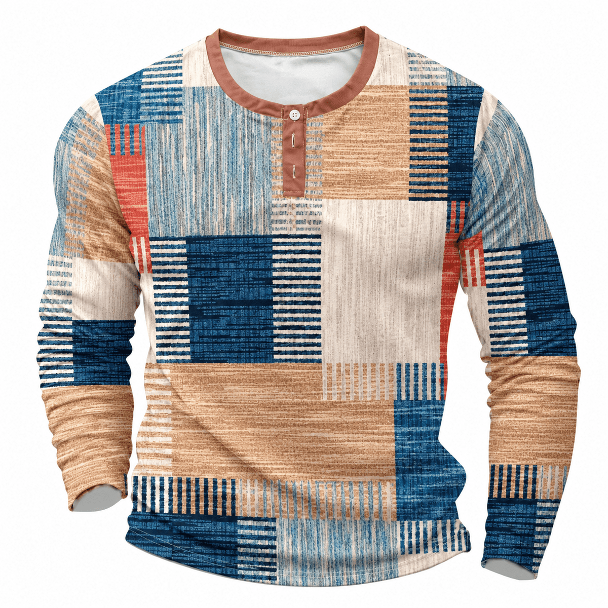 Marcus – Men’s Long Sleeve Patchwork Henley Shirt