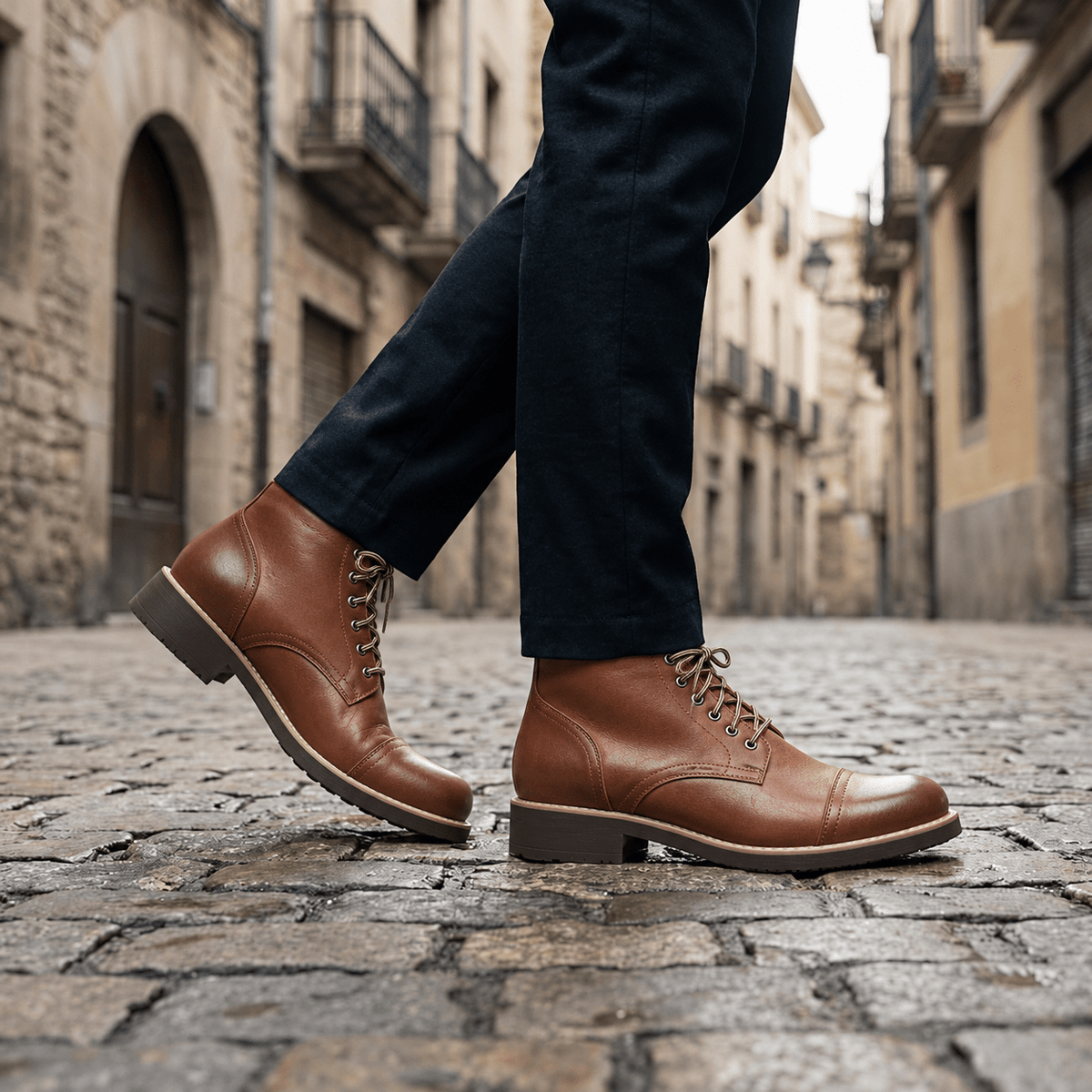 Owen - Men's Lace-Up Stacked Heel Ankle Boots with Contrast Sole