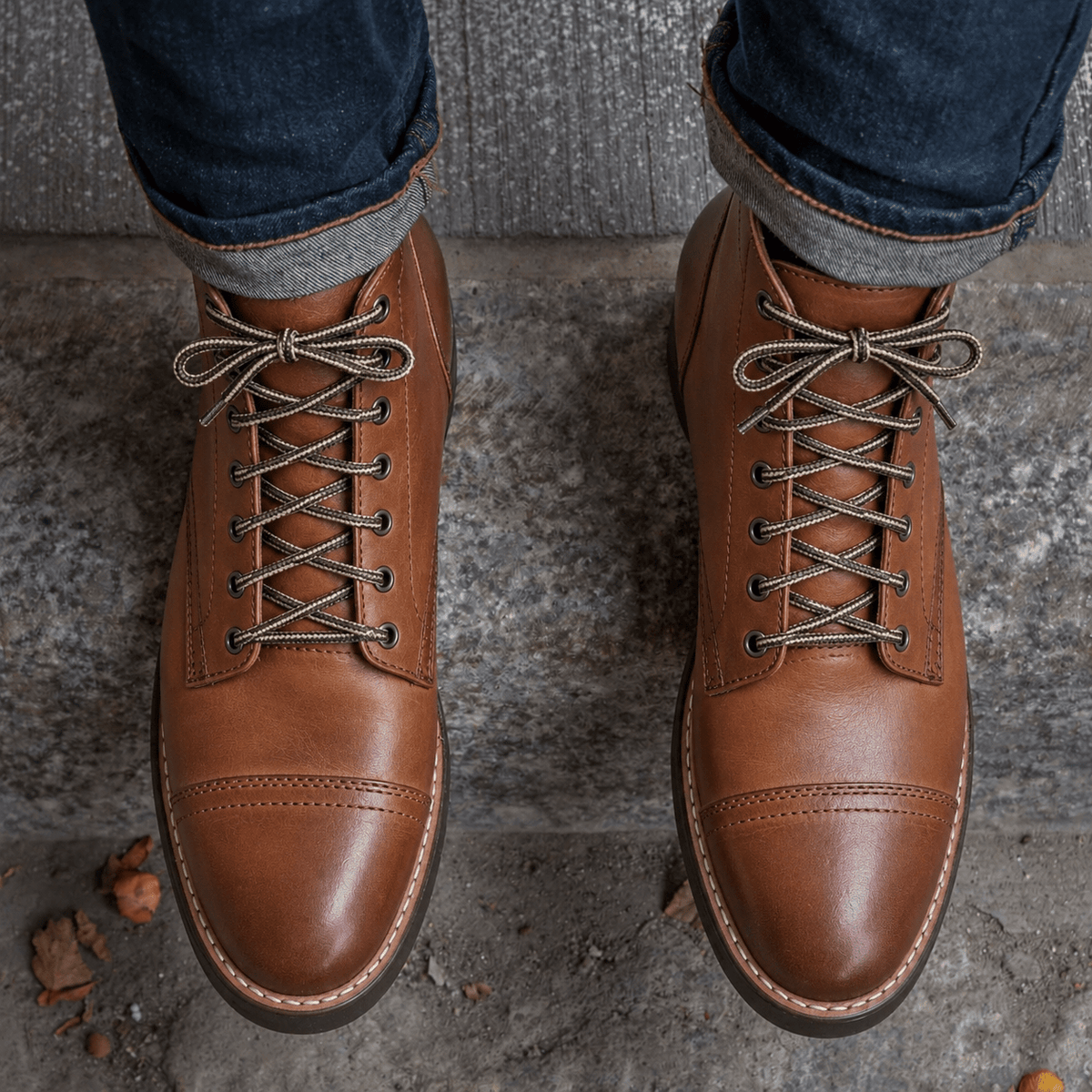 Owen - Men's Lace-Up Stacked Heel Ankle Boots with Contrast Sole