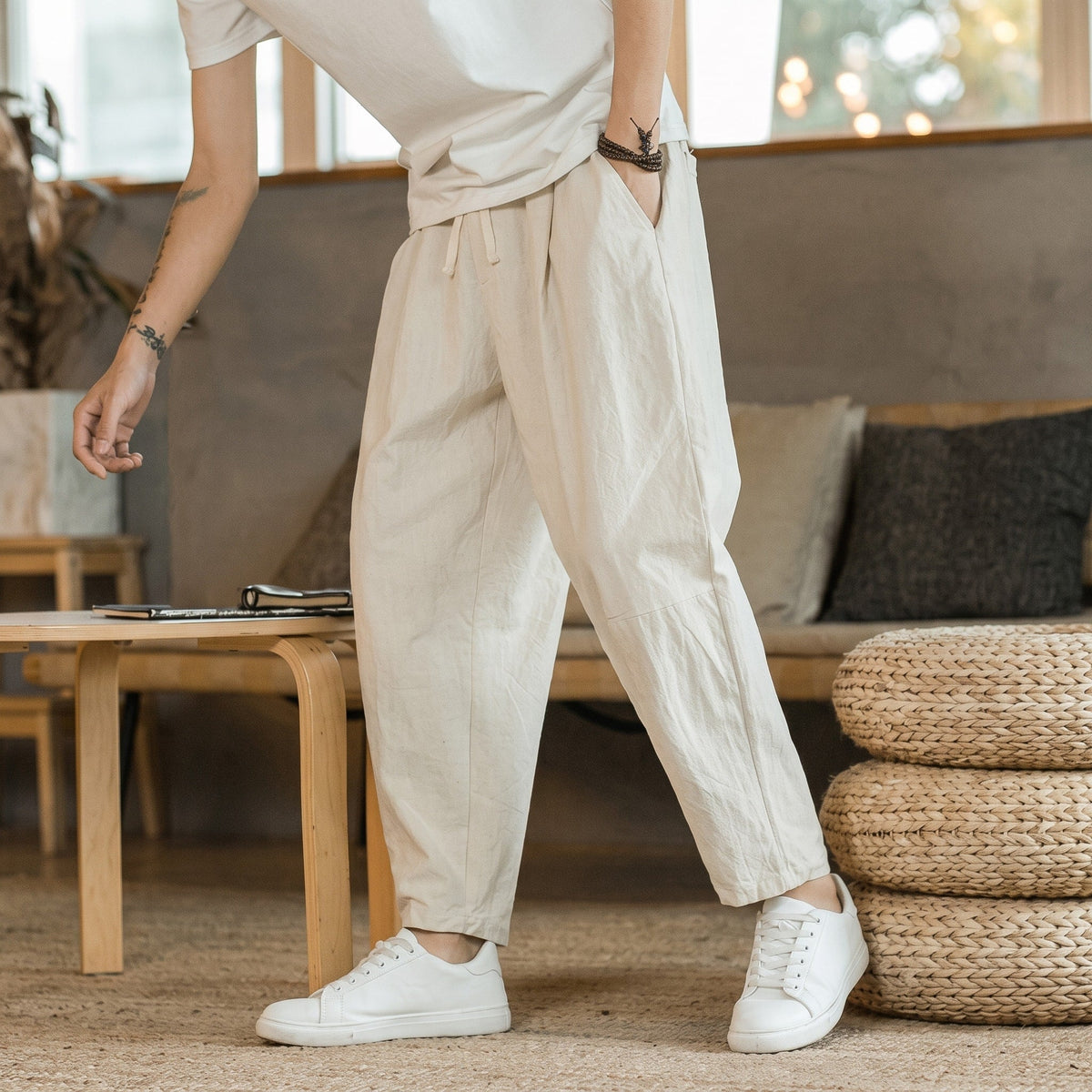 Marcus - Men's Elastic Waist Loose Fit Ankle-Length Trousers