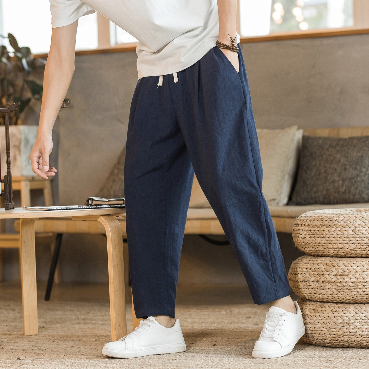 Marcus - Men's Elastic Waist Loose Fit Ankle-Length Trousers