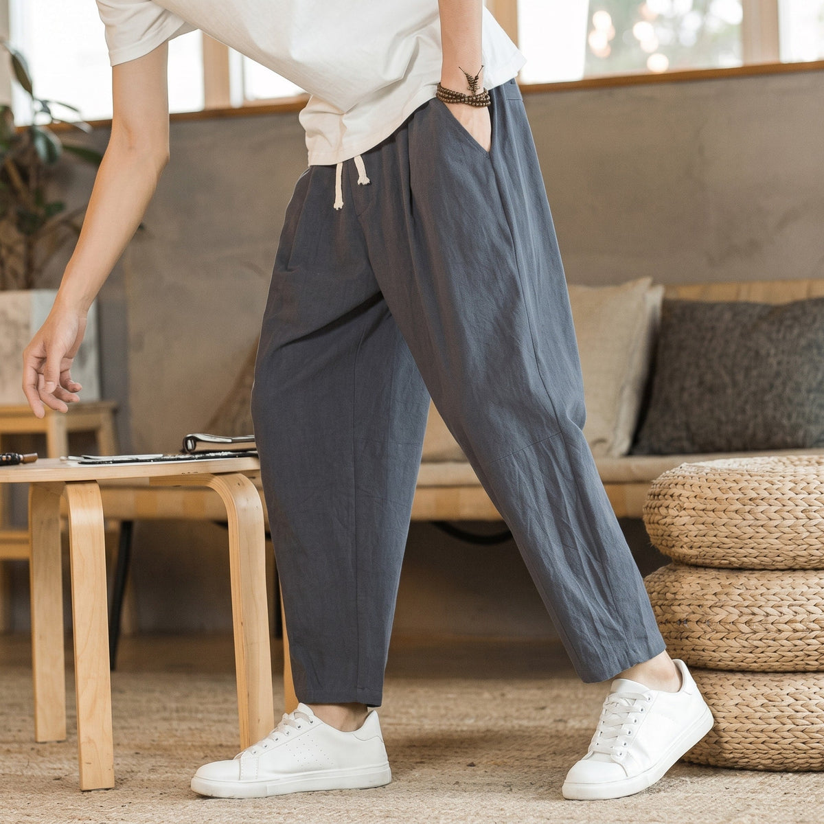 Marcus - Men's Elastic Waist Loose Fit Ankle-Length Trousers