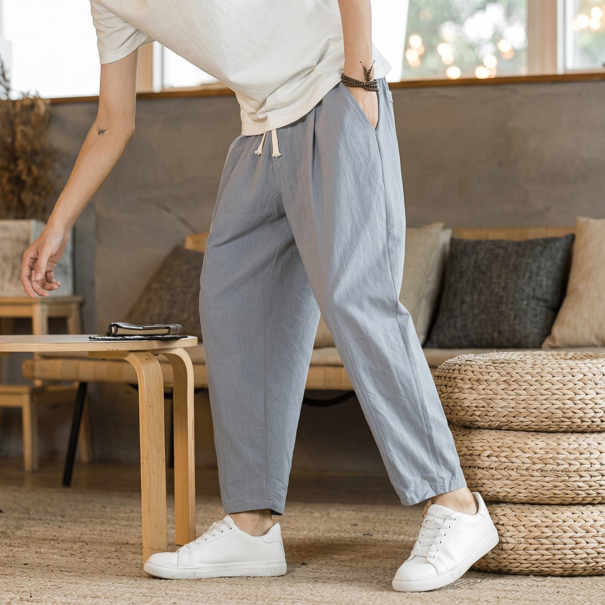 Marcus - Men's Elastic Waist Loose Fit Ankle-Length Trousers