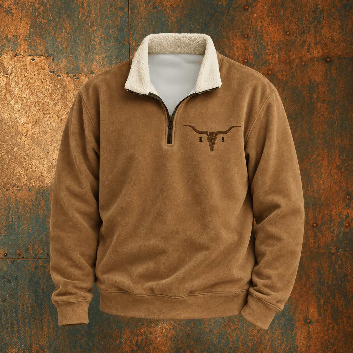 Bruce – Men’s Western Quarter-Zip Sweatshirt with Sherpa Collar