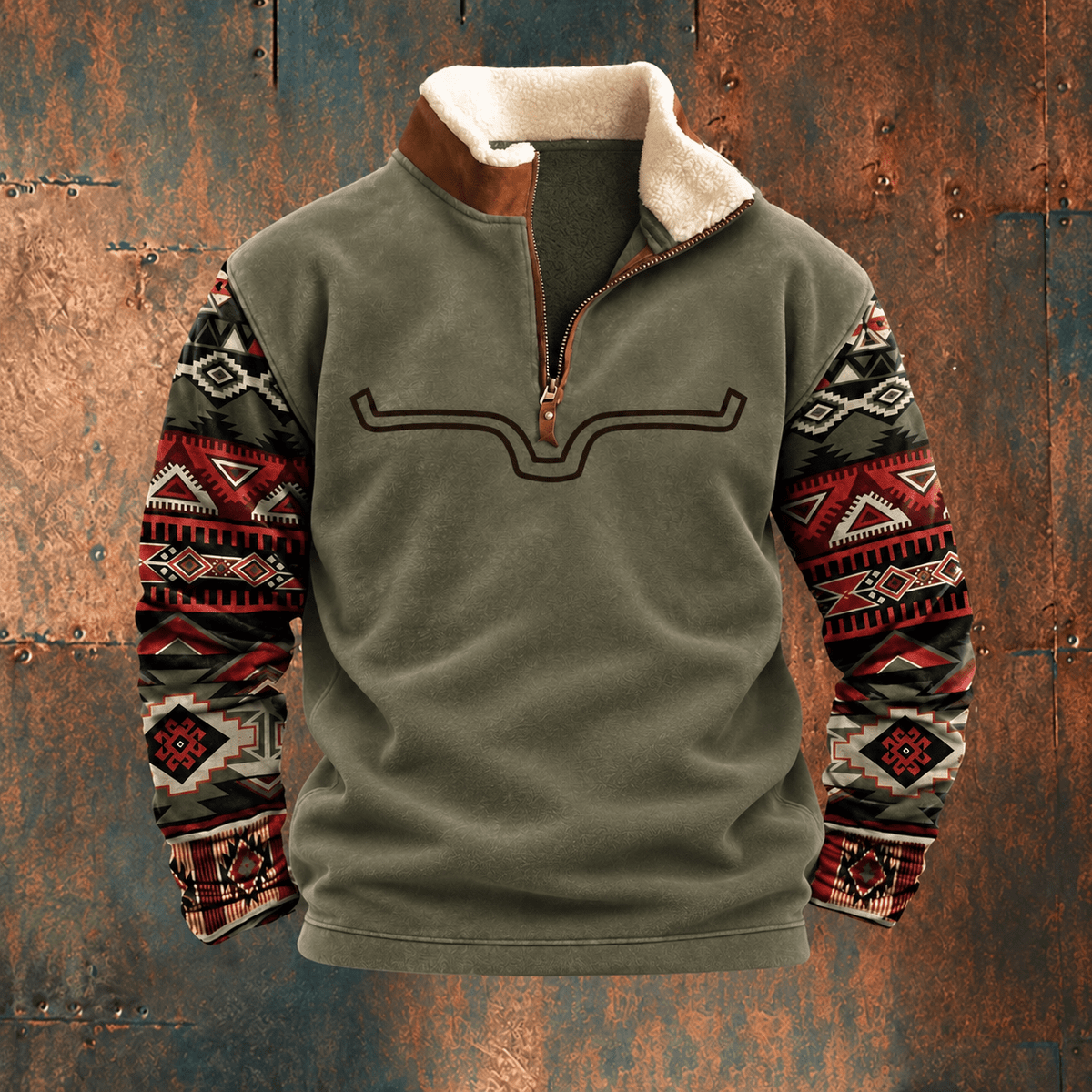Bruce – Men’s Western Quarter-Zip Sweatshirt with Sherpa Collar