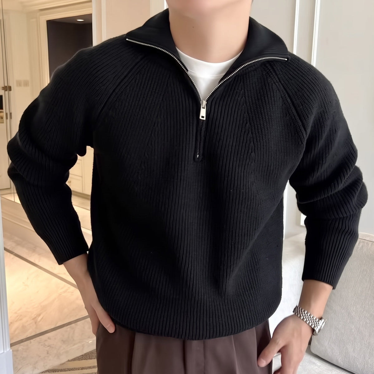 Daniel – Men’s Quarter-Zip Sweater with Funnel Collar