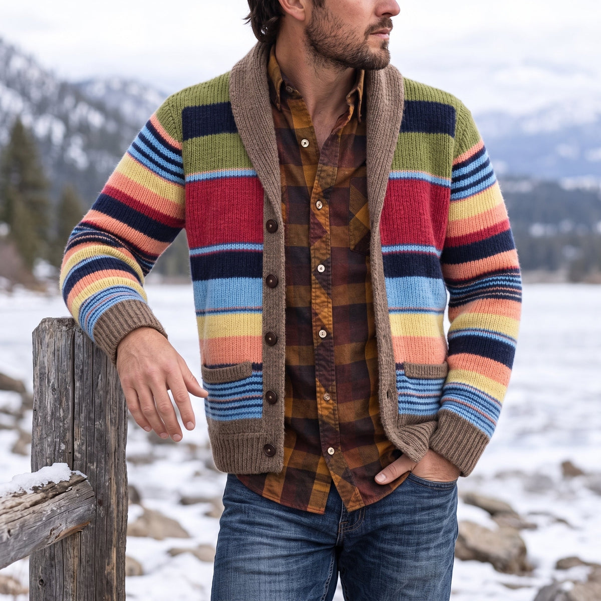 Theodore – Men’s Shawl Collar Striped Knit Cardigan