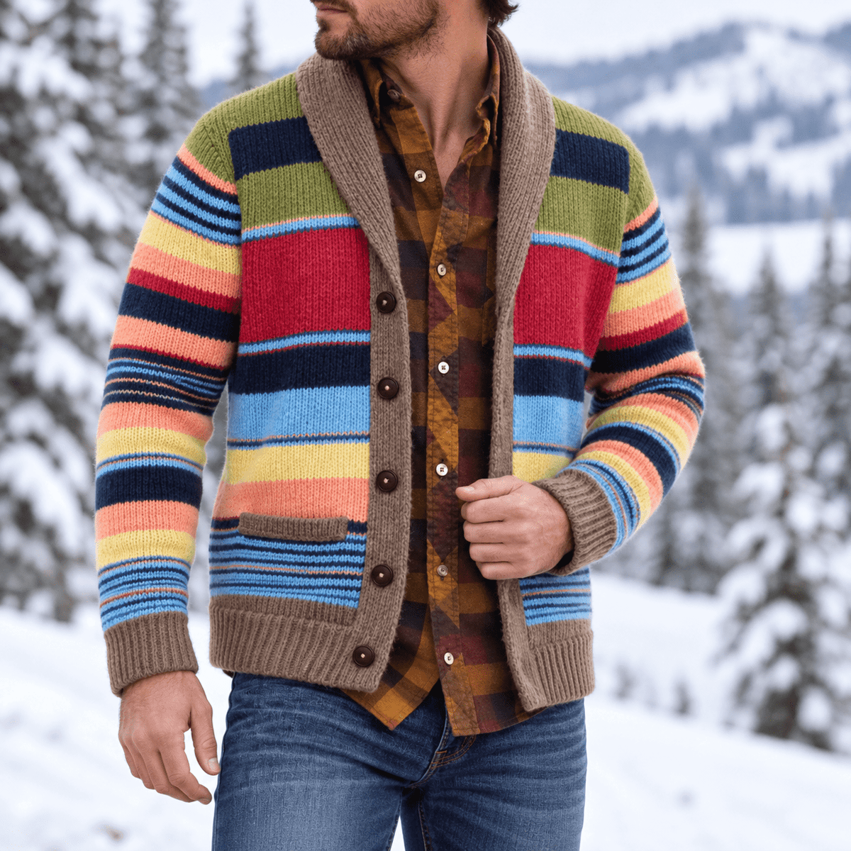 Theodore – Men’s Shawl Collar Striped Knit Cardigan