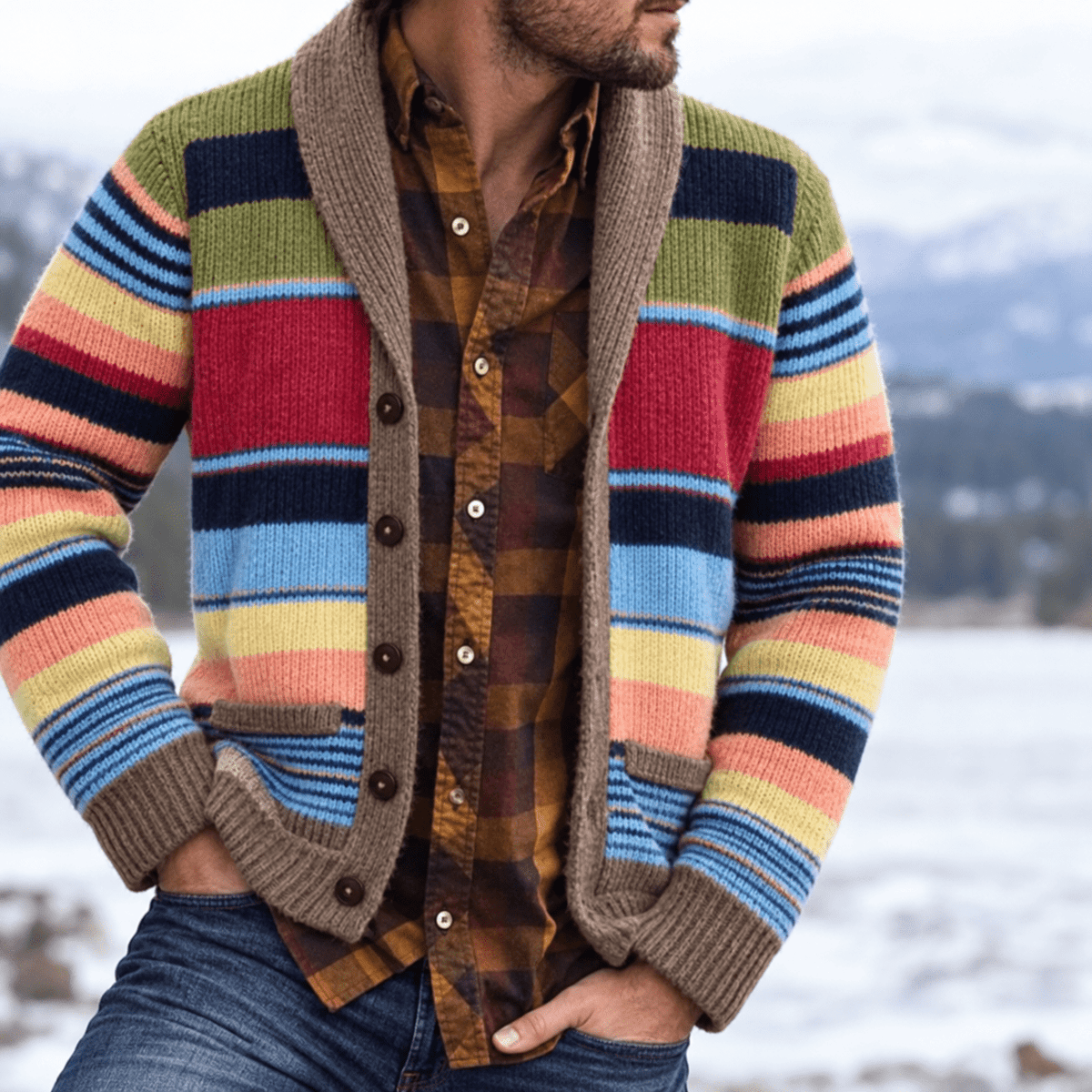 Theodore – Men’s Shawl Collar Striped Knit Cardigan