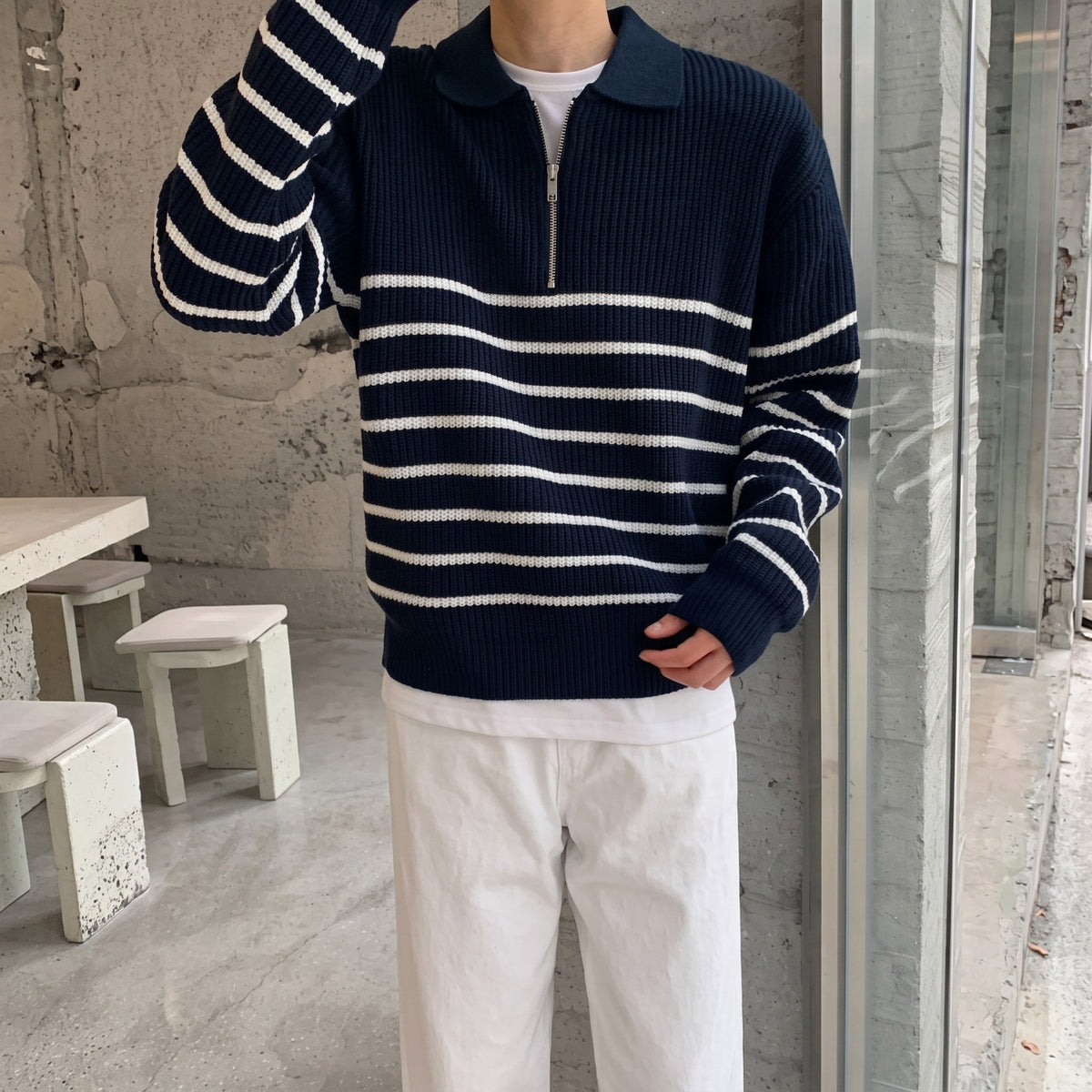 Marcus – Men’s Striped Quarter Zip-Up Sweater