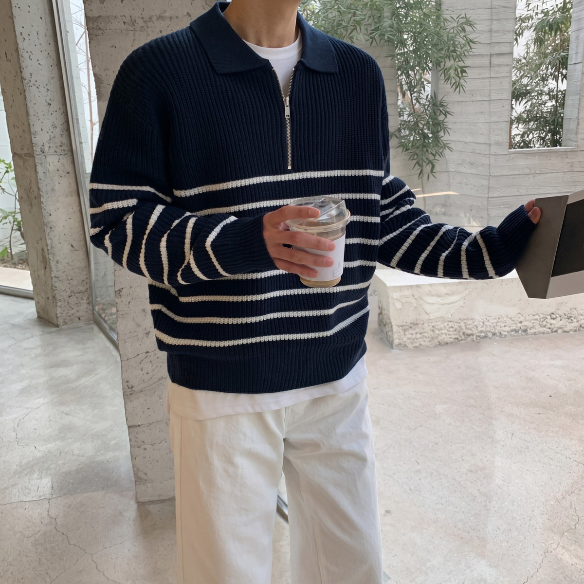 Marcus – Men’s Striped Quarter Zip-Up Sweater