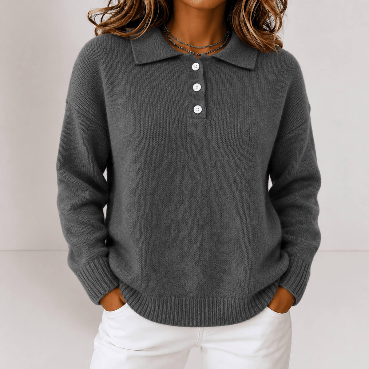 Sophie – Women’s Button-Placket Polo Sweater