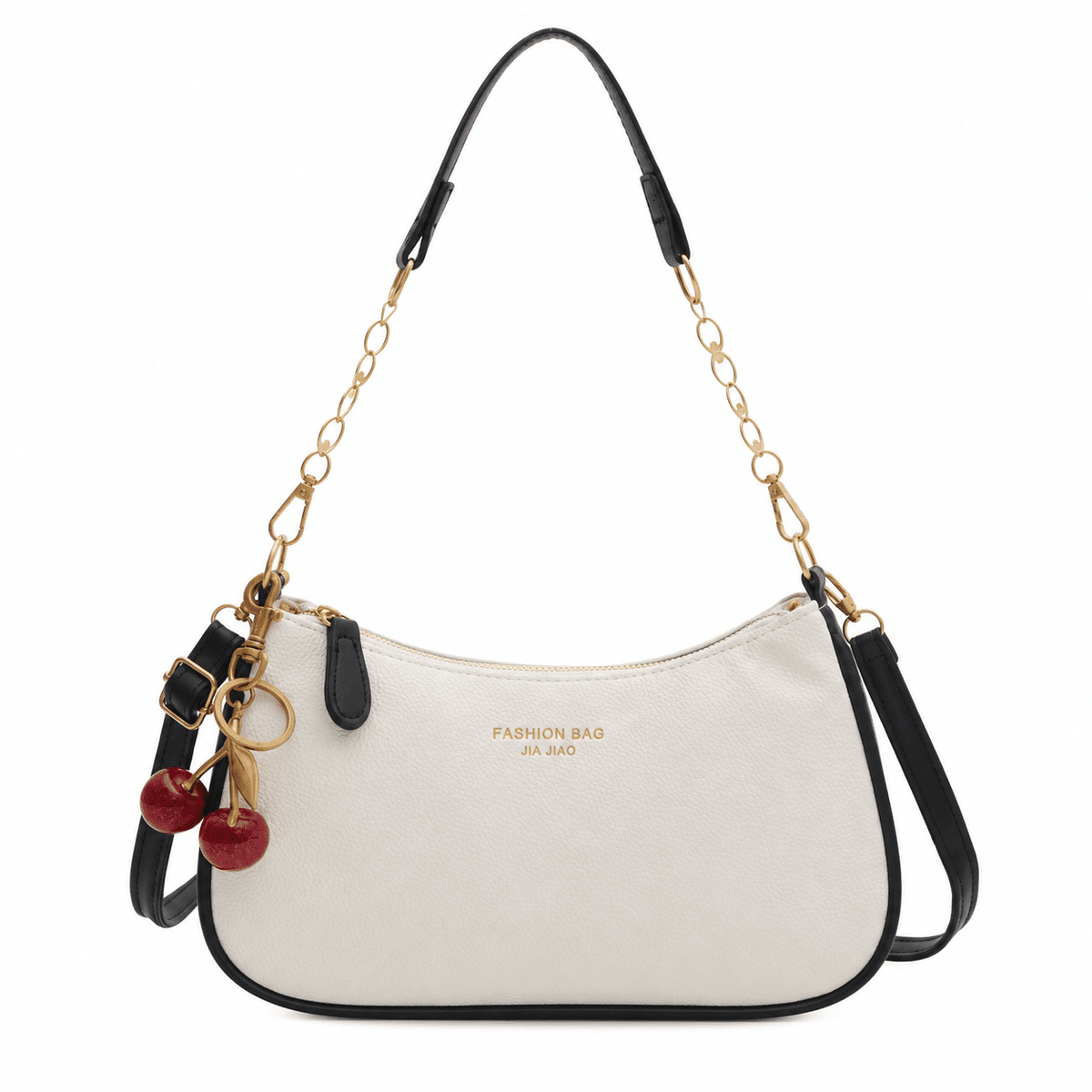 Claire - Women's Structured Shoulder Bag with Chain Strap and Charm